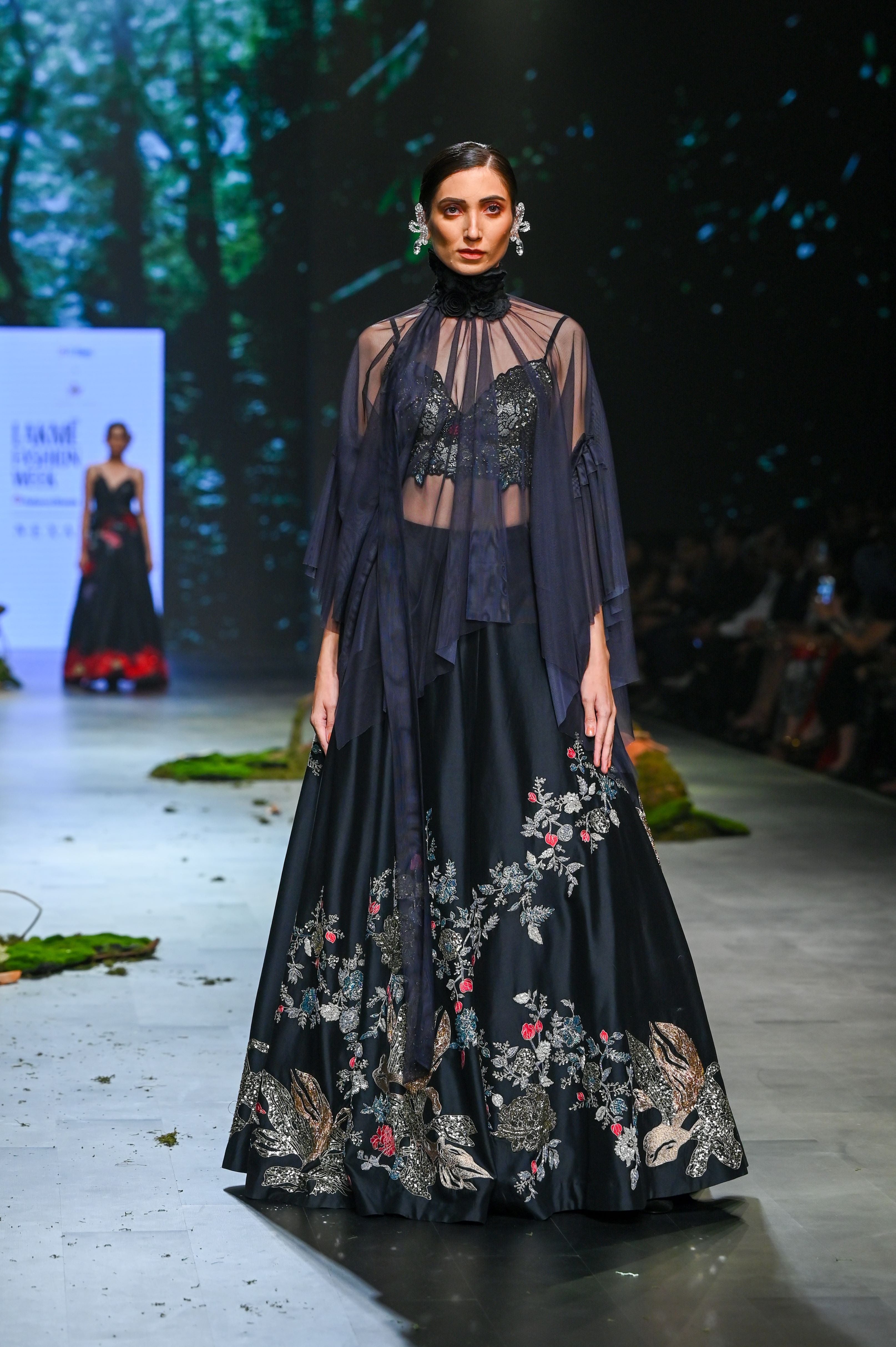 Black Chanderi Embroidered Lehenga Set