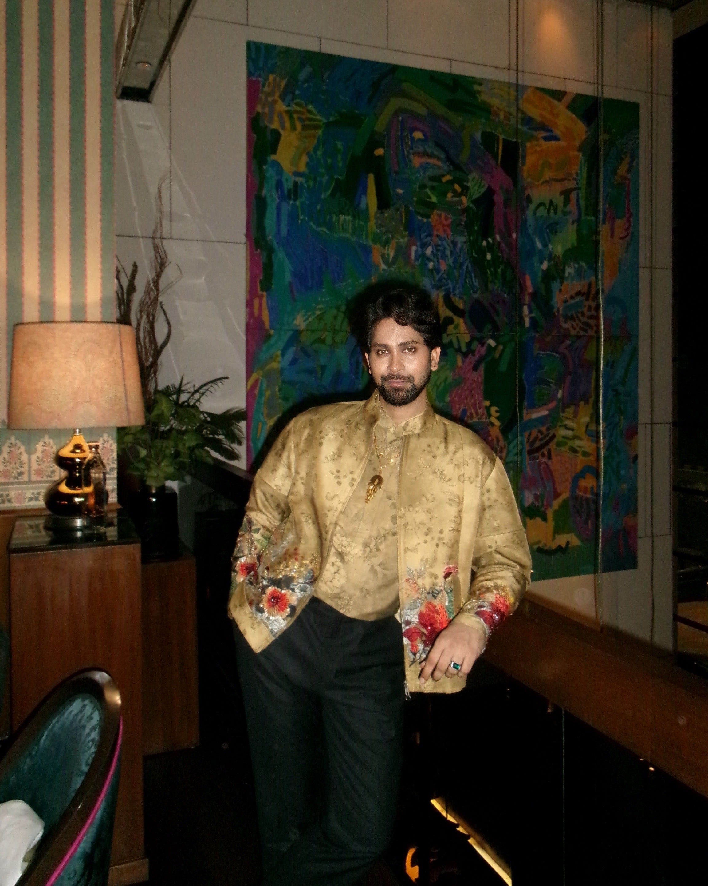 ANKUSH BAHUGUNA IN BEIGE BOMBER JACKET SET