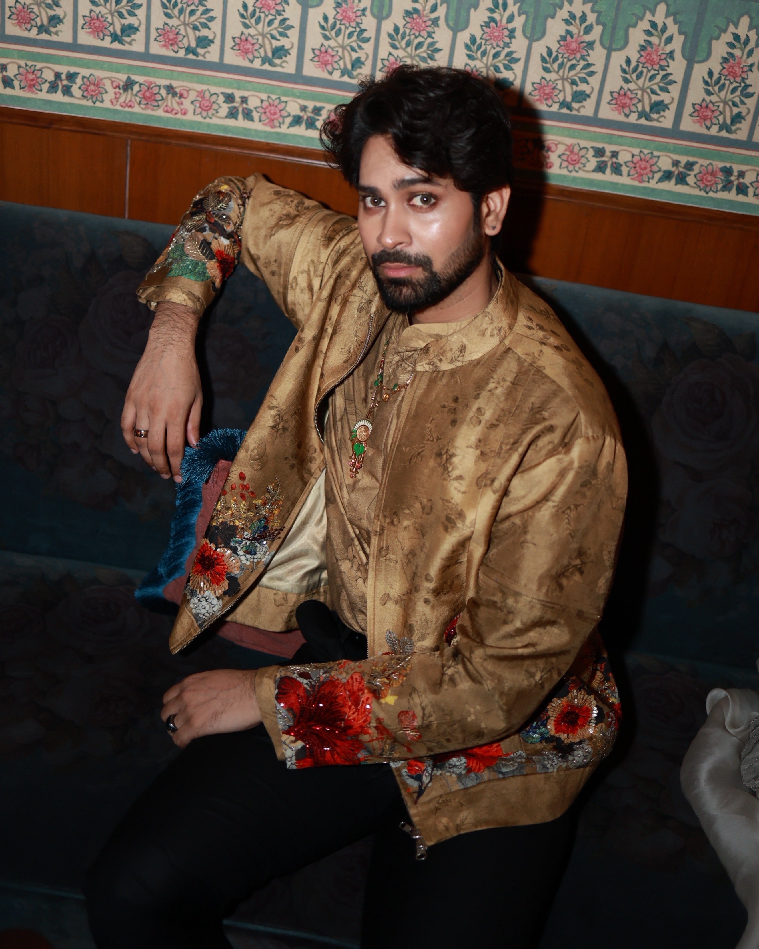 ANKUSH BAHUGUNA IN BEIGE BOMBER JACKET SET
