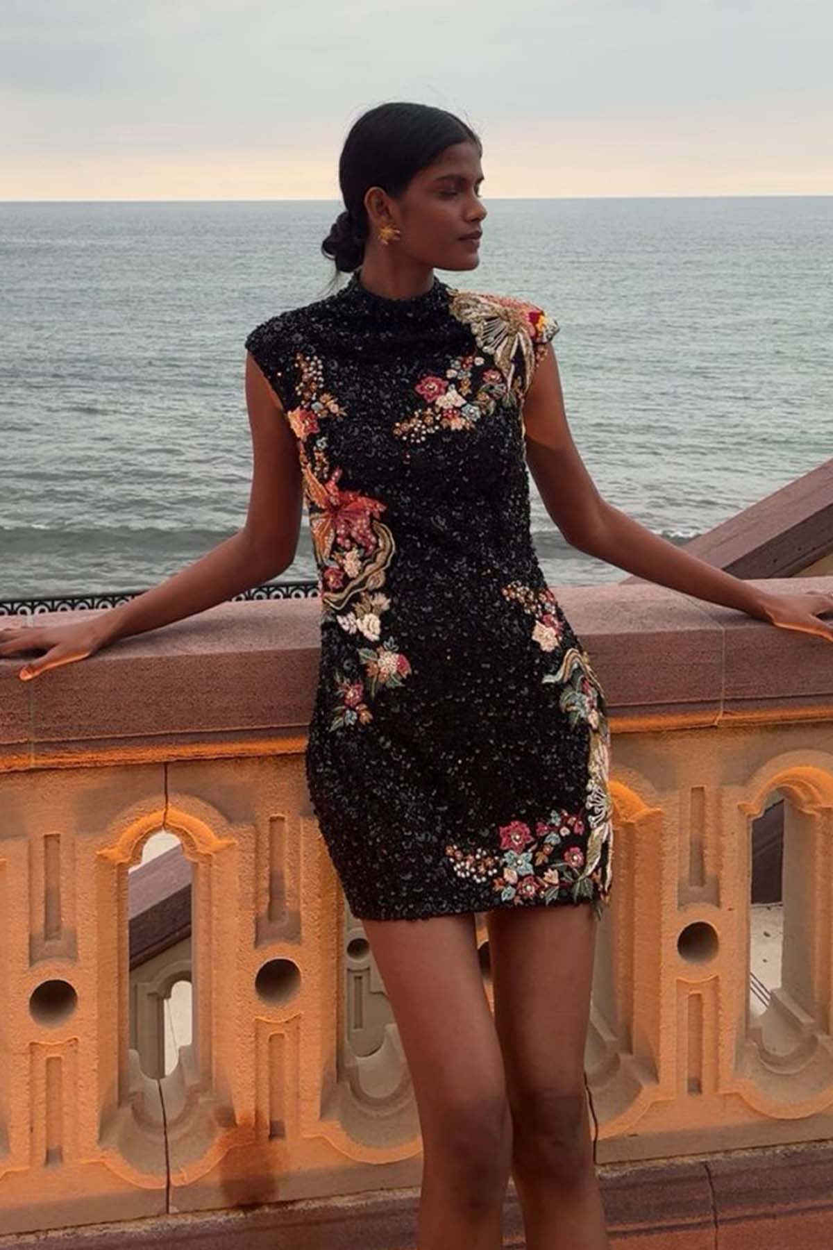 Midnight Bloom Sequin Mini Dress