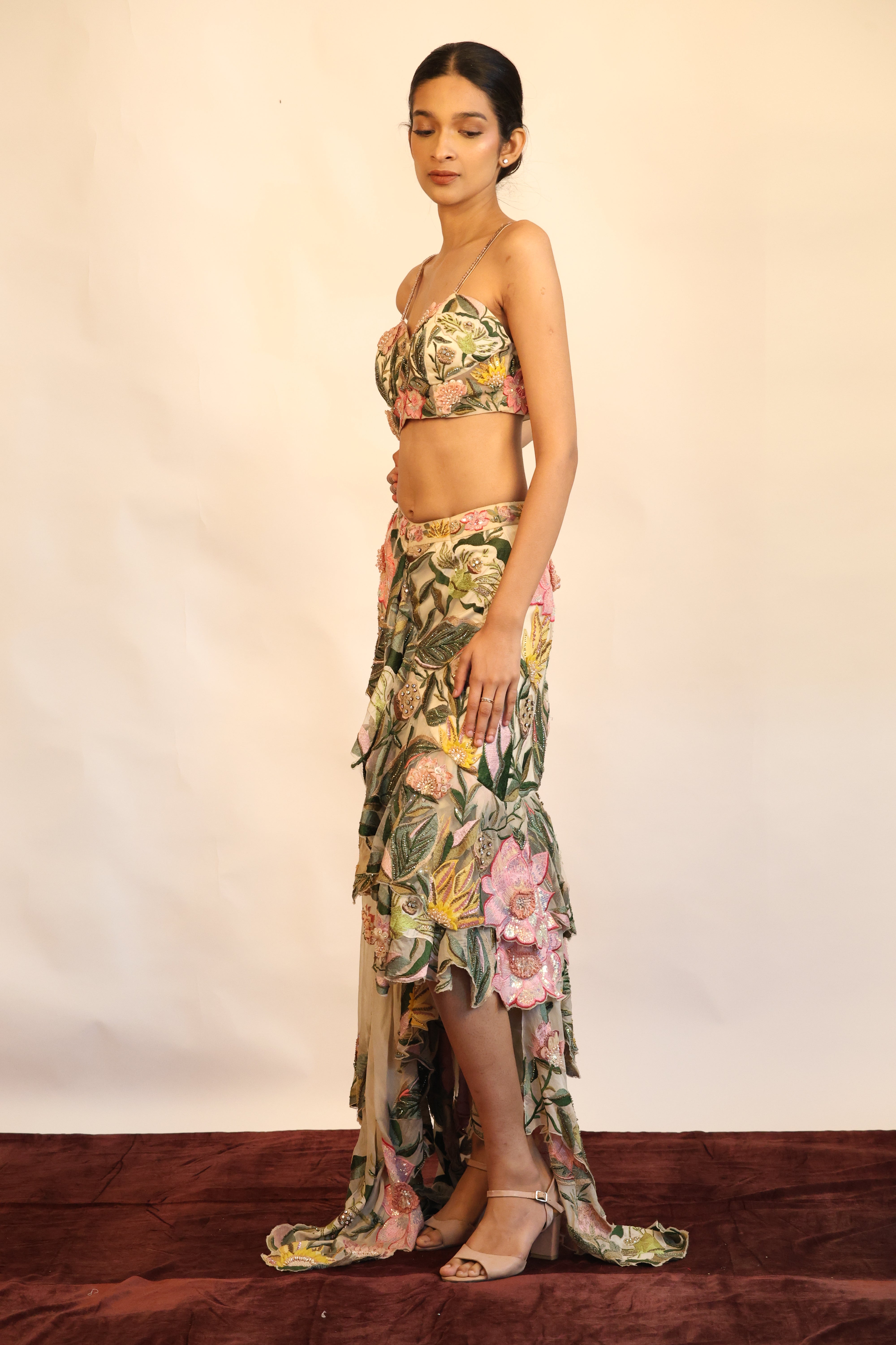 Embroidered Asymmetric Skirt Set