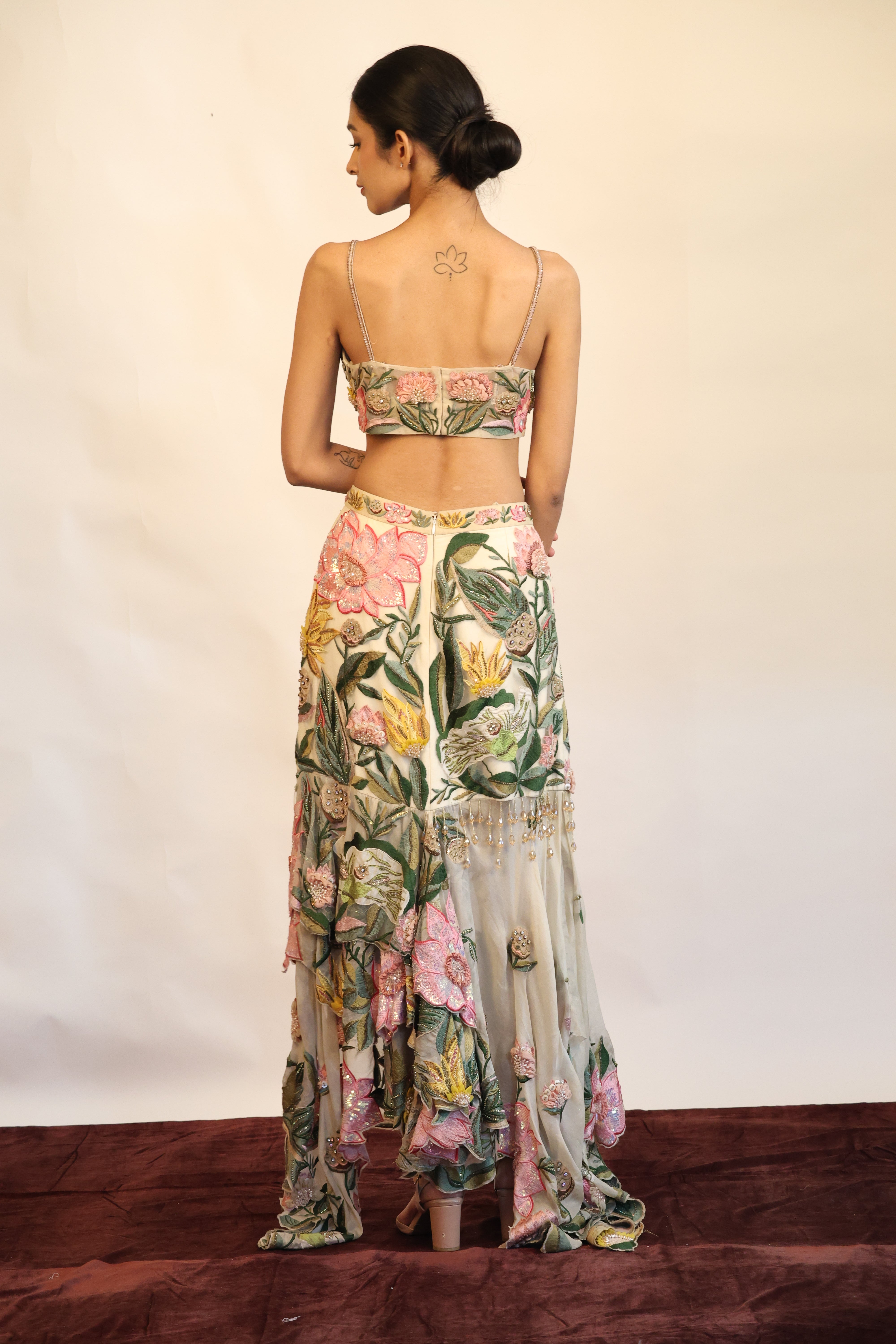 Embroidered Asymmetric Skirt Set