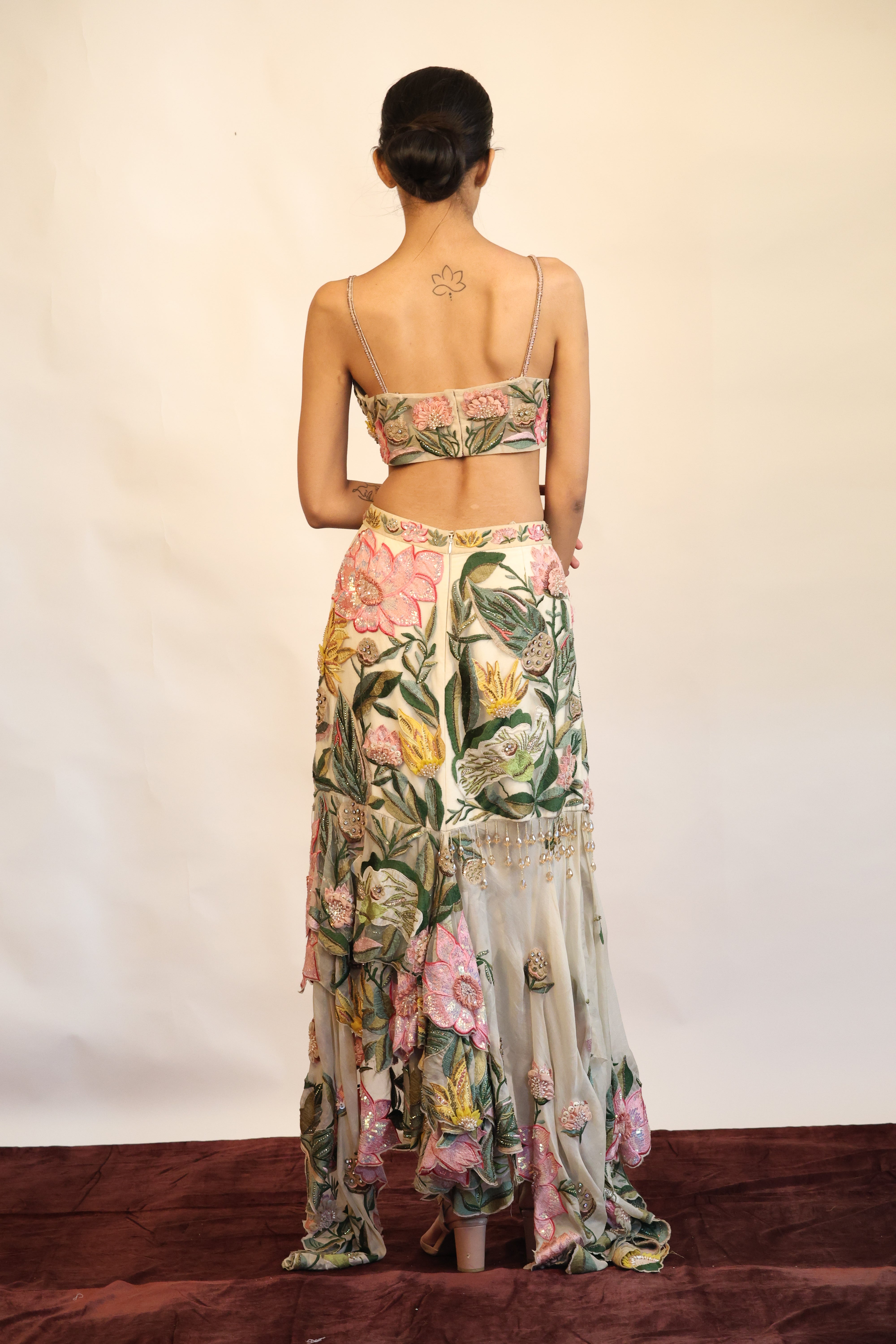 Embroidered Asymmetric Skirt Set