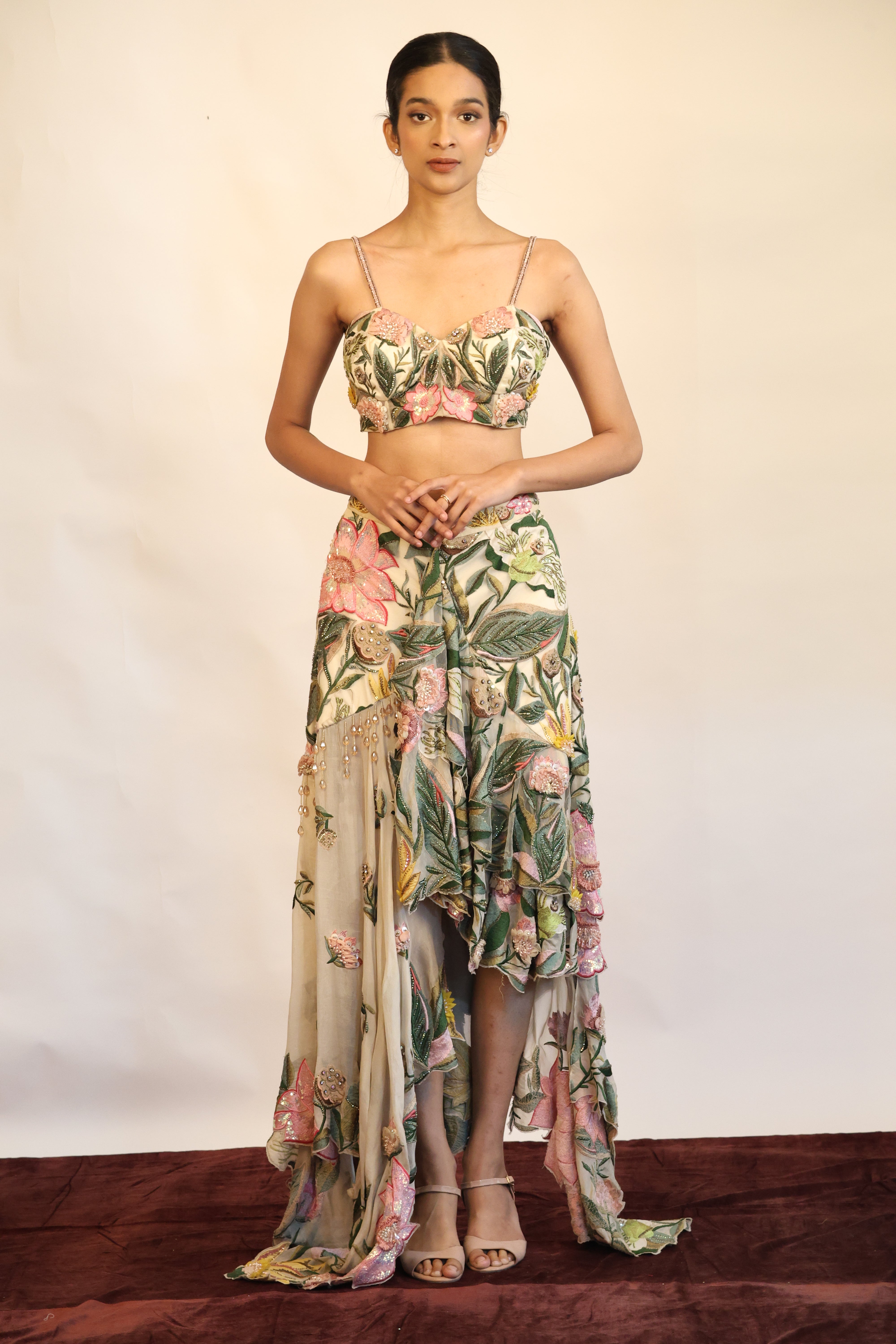 Embroidered Asymmetric Skirt Set