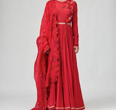 RED OPARA SILK ANARKALI SET