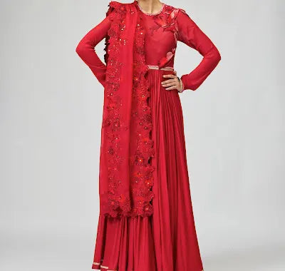 RED OPARA SILK ANARKALI SET