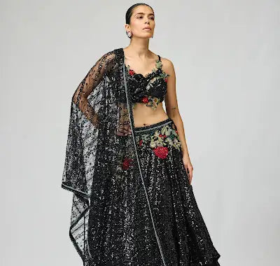 BLACK SEQUIN LEHENGA SET
