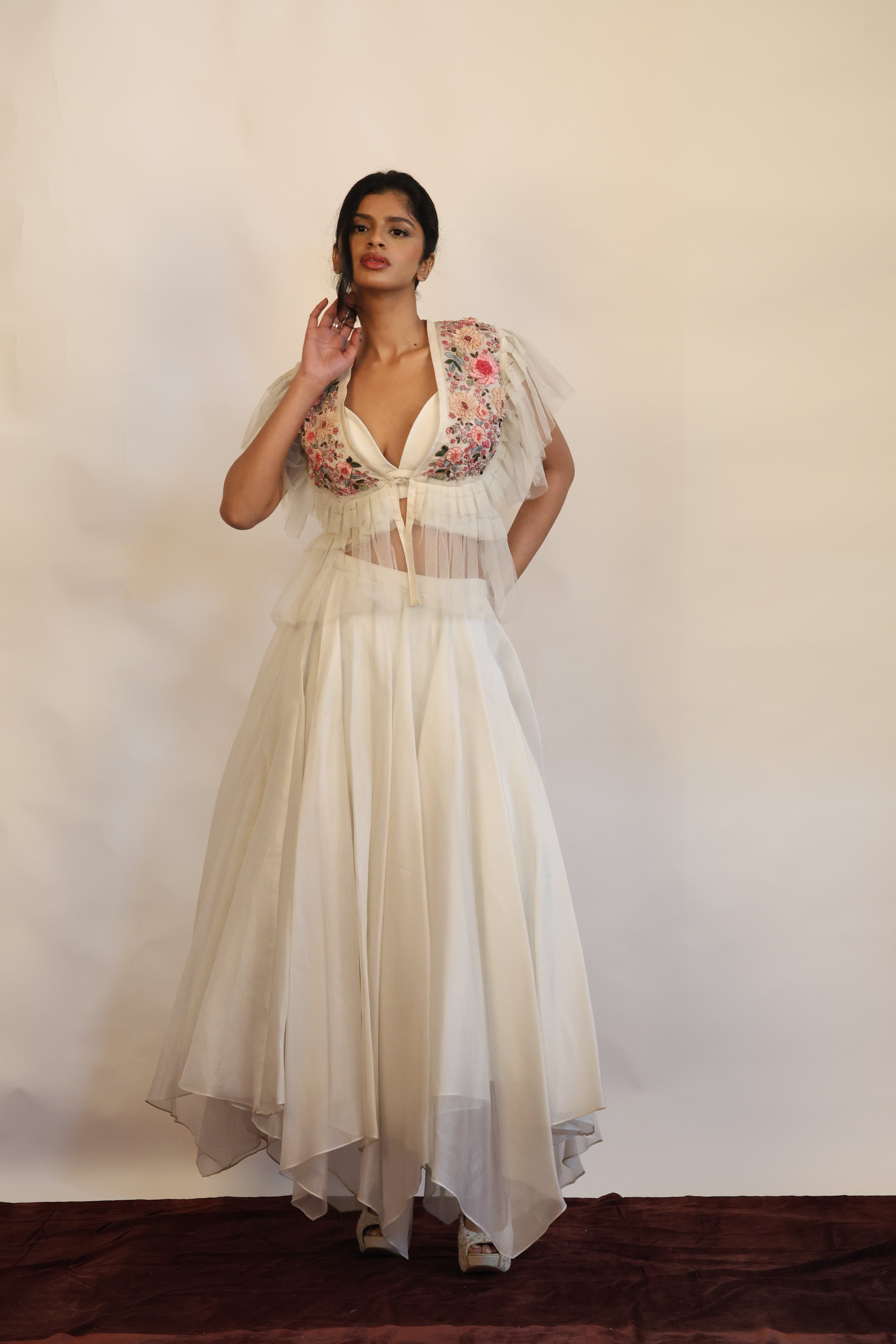 White Skirt, Bralette and Sheer Jacket Set