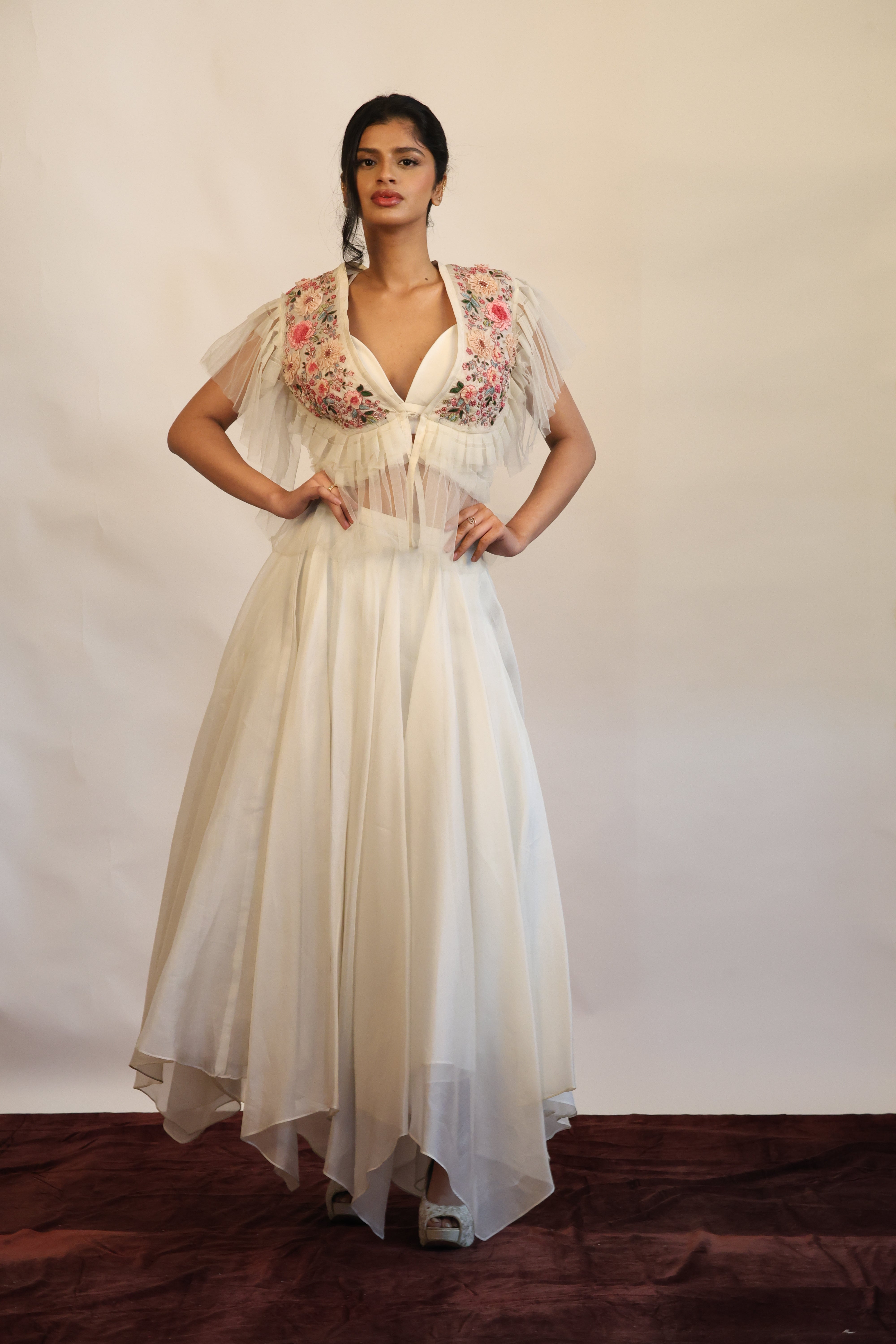 White Skirt, Bralette and Sheer Jacket Set