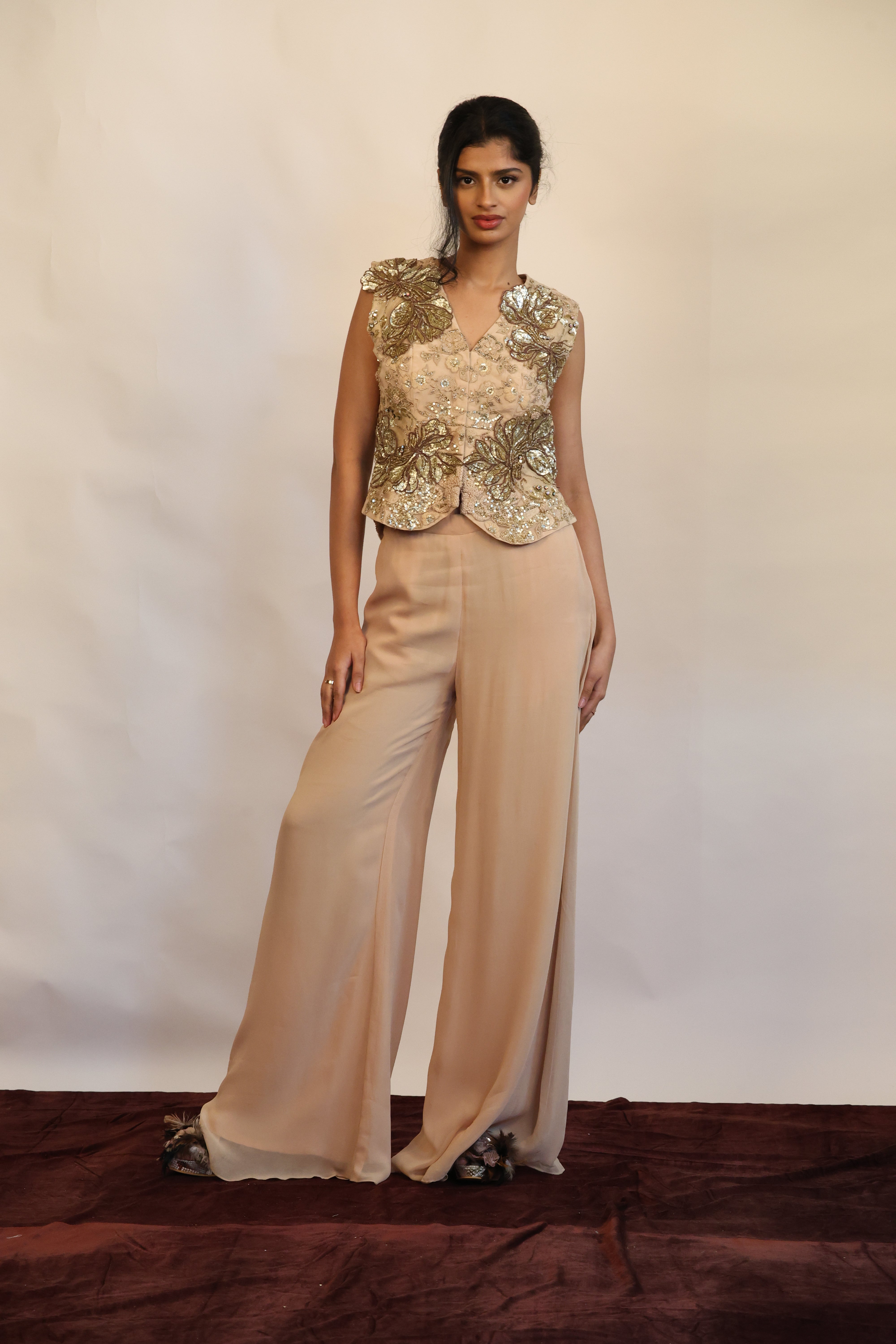 Beige Embroidered Co-ord Set