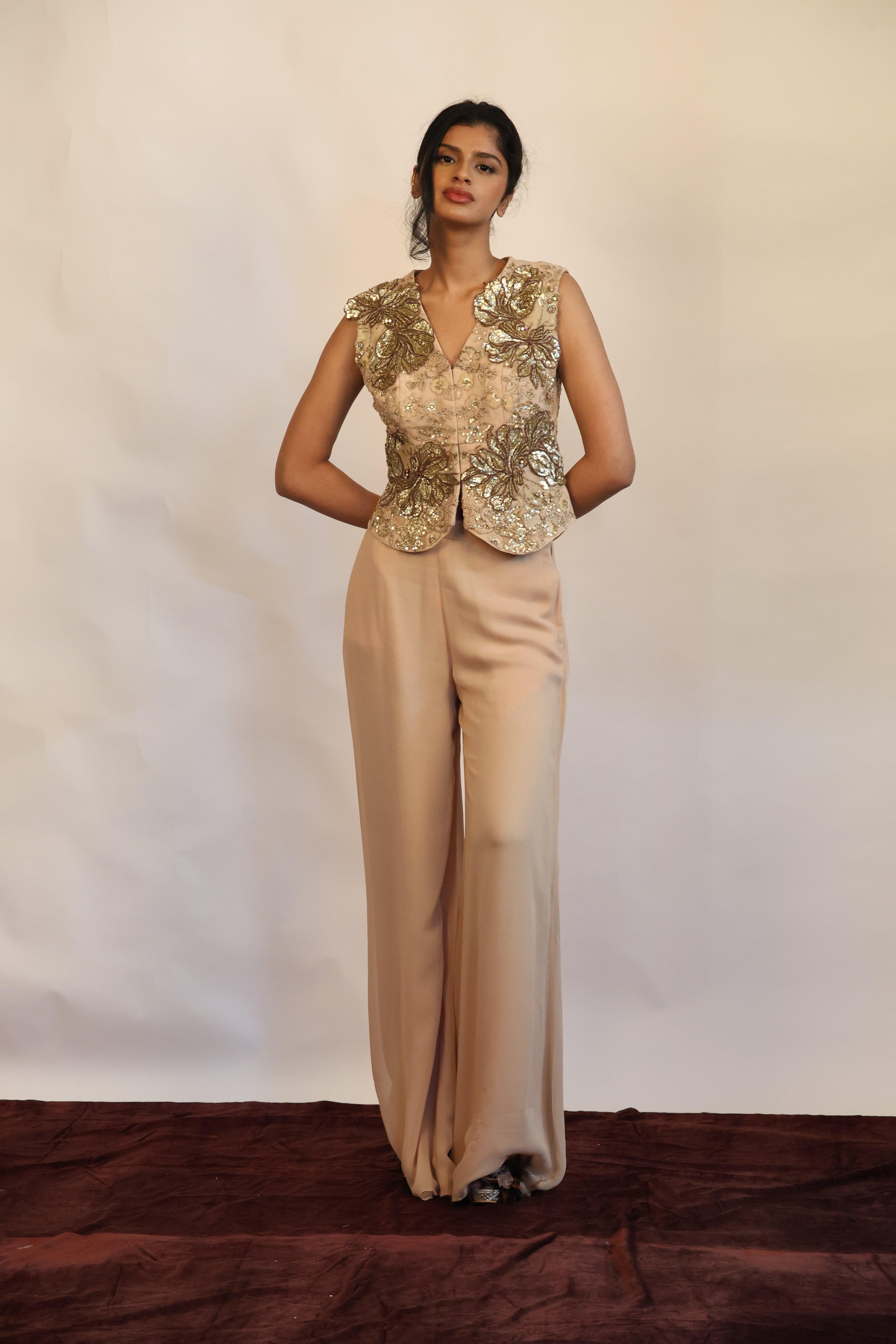 Beige Embroidered Co-ord Set