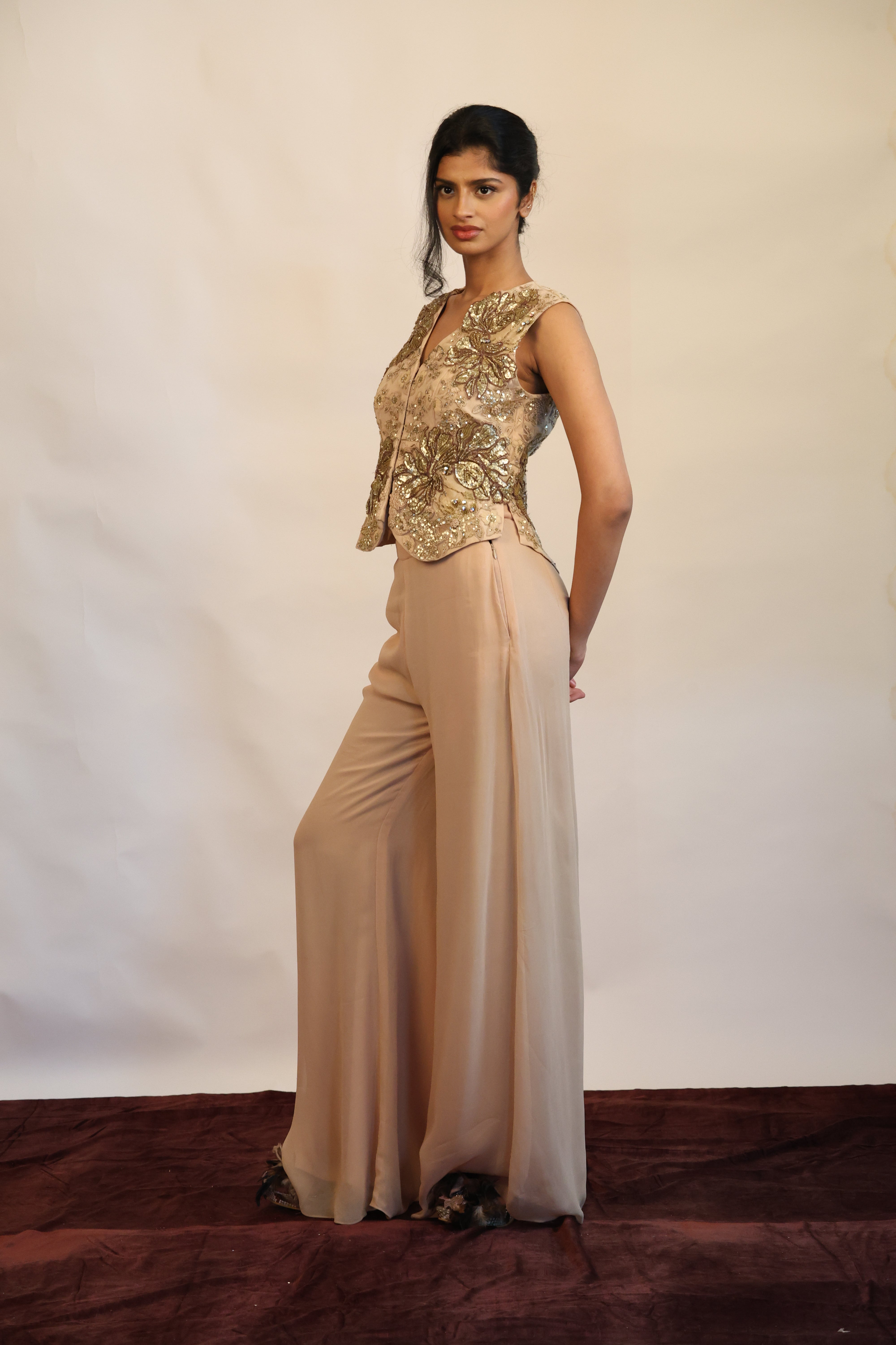 Beige Embroidered Co-ord Set