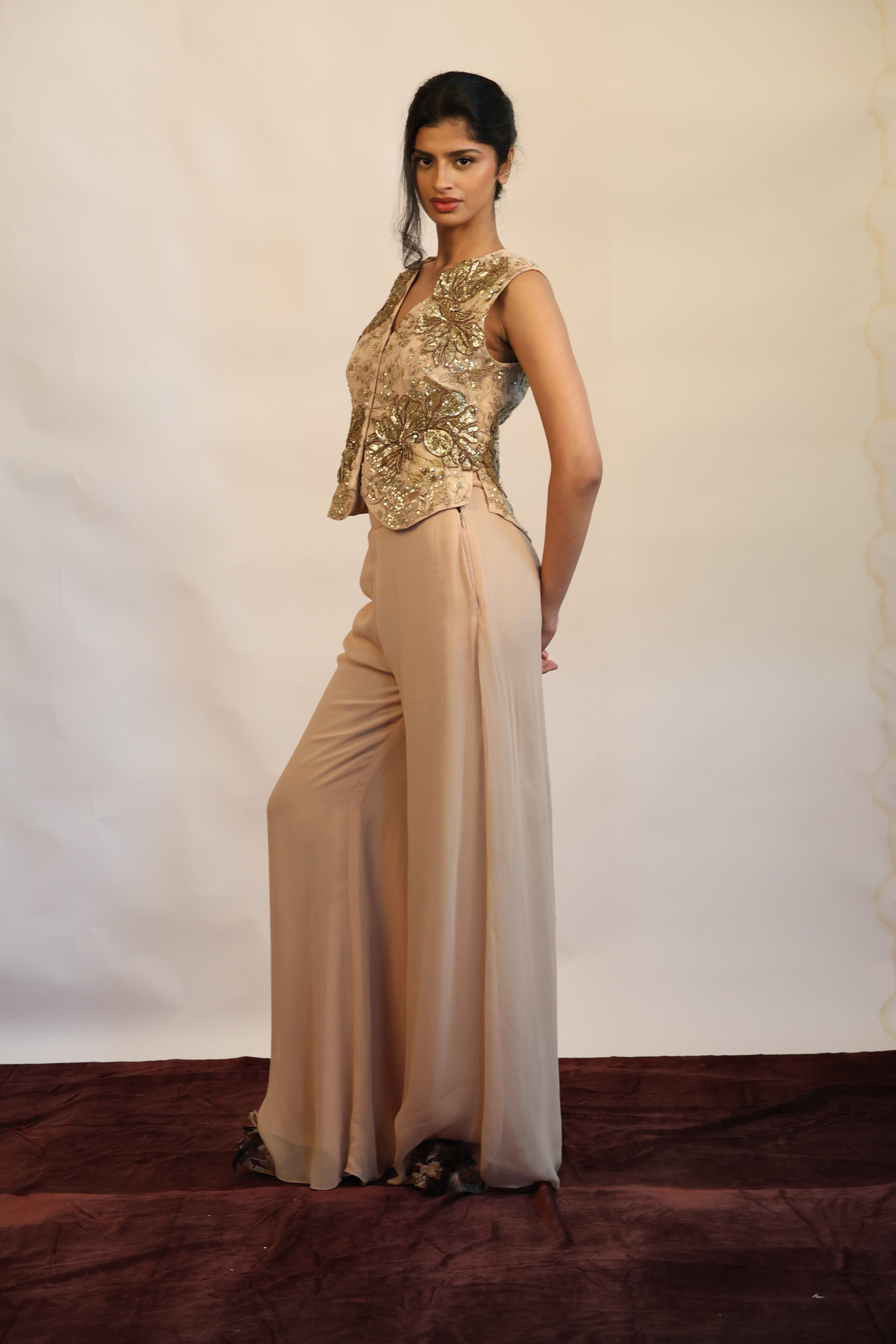 Beige Embroidered Co-ord Set