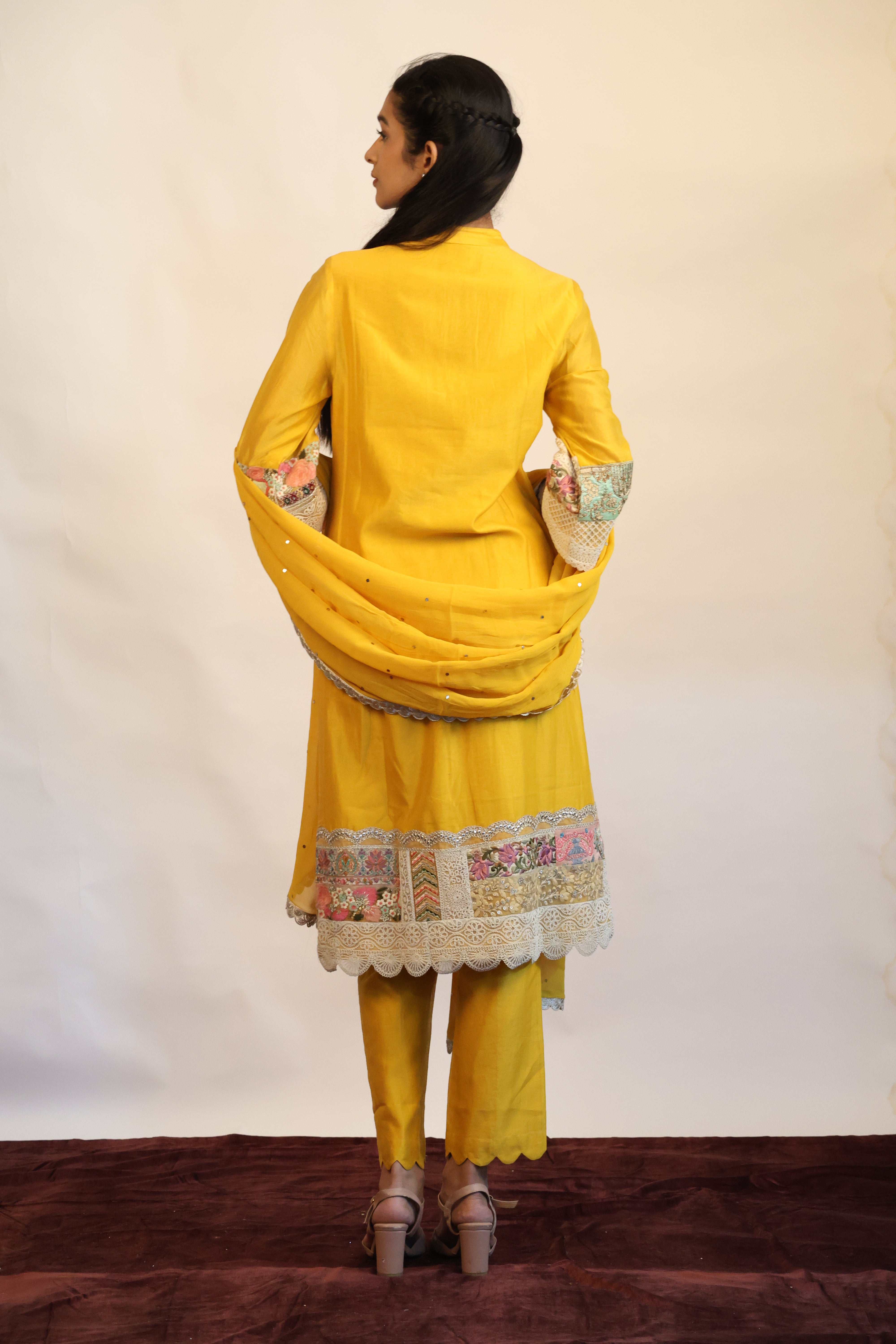 Mustard Mandarin Collared Kurta Set