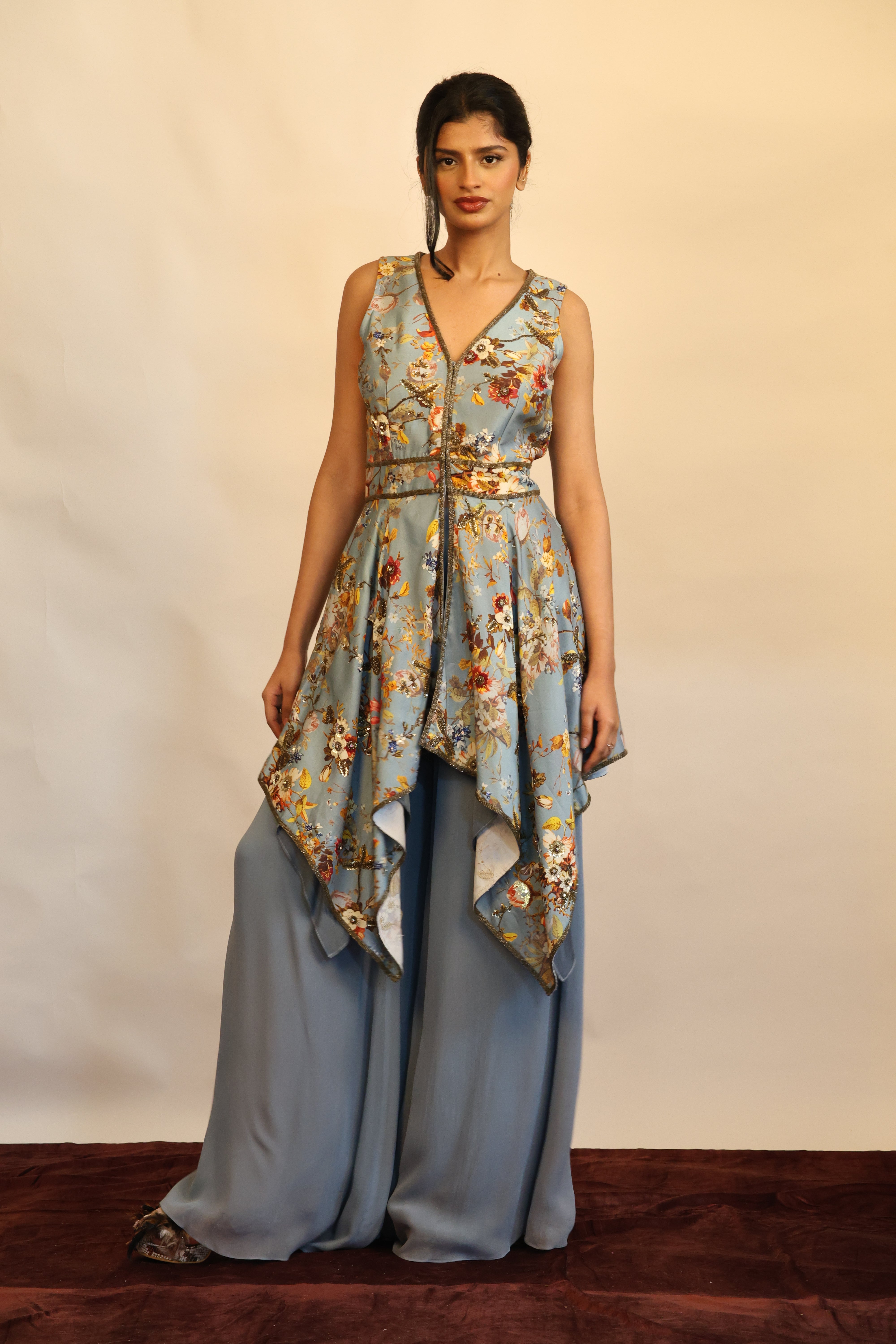 Printed Asymmetrical Sharara Set