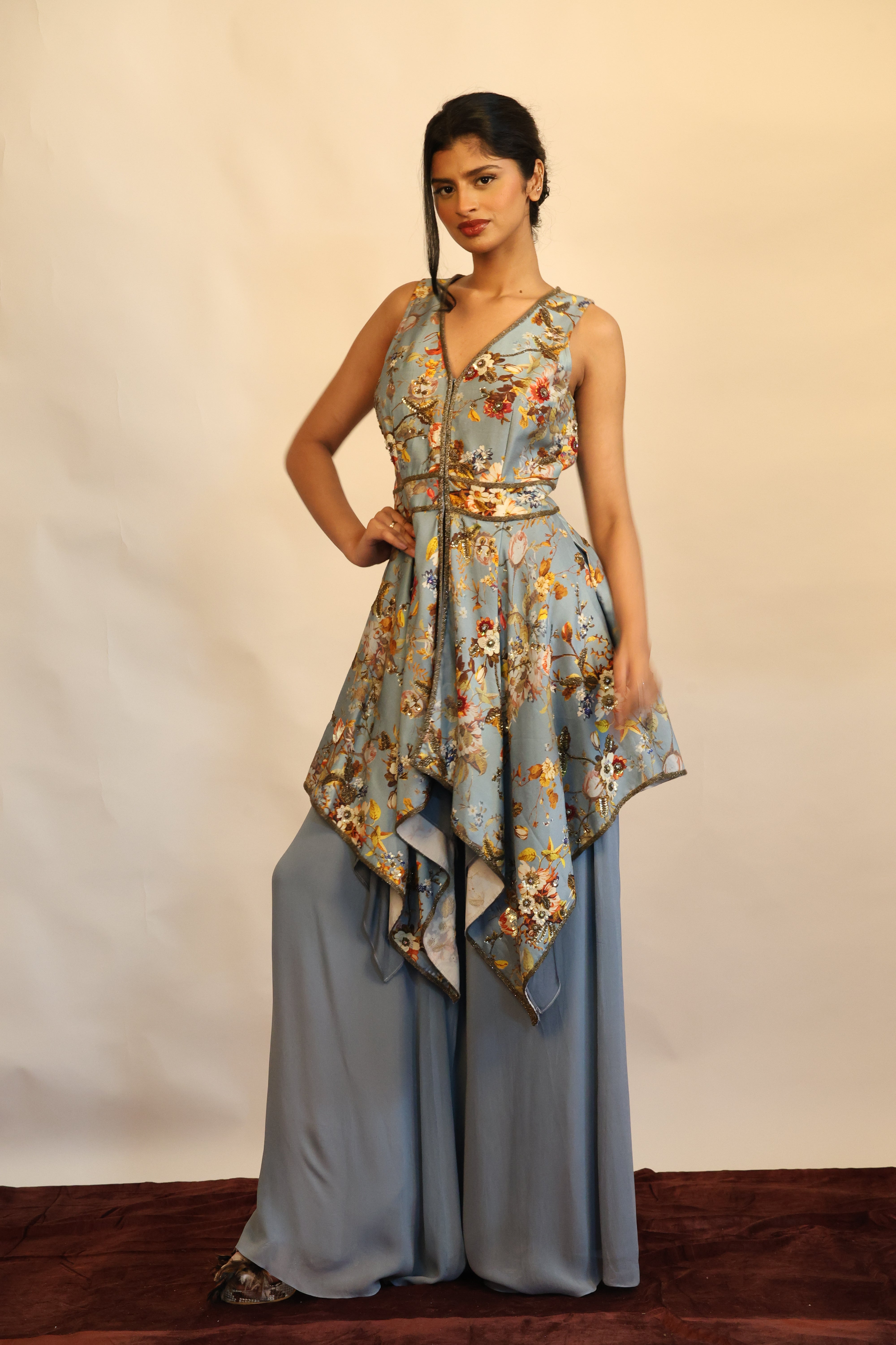 Printed Asymmetrical Sharara Set