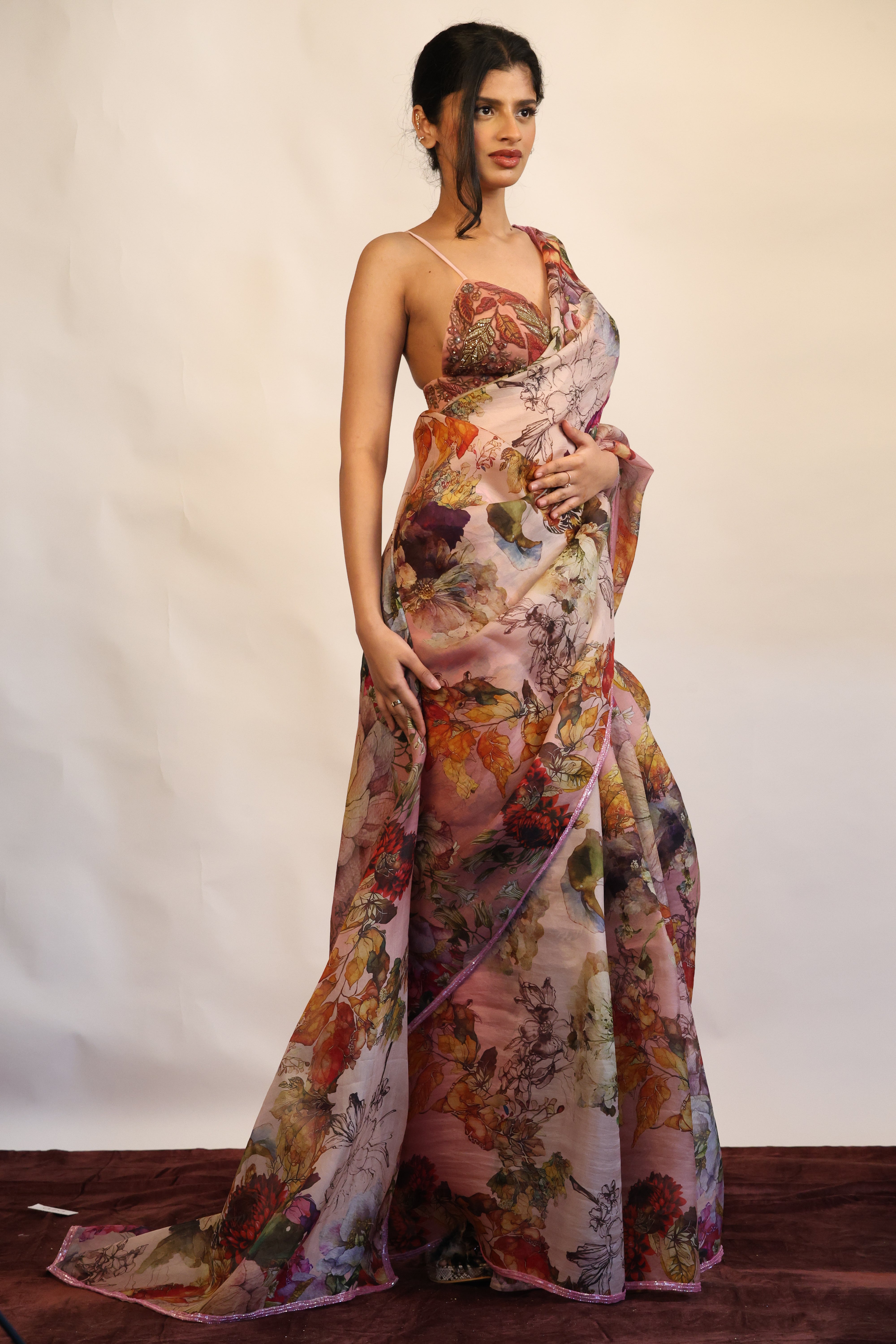 Floral Printed organza saree