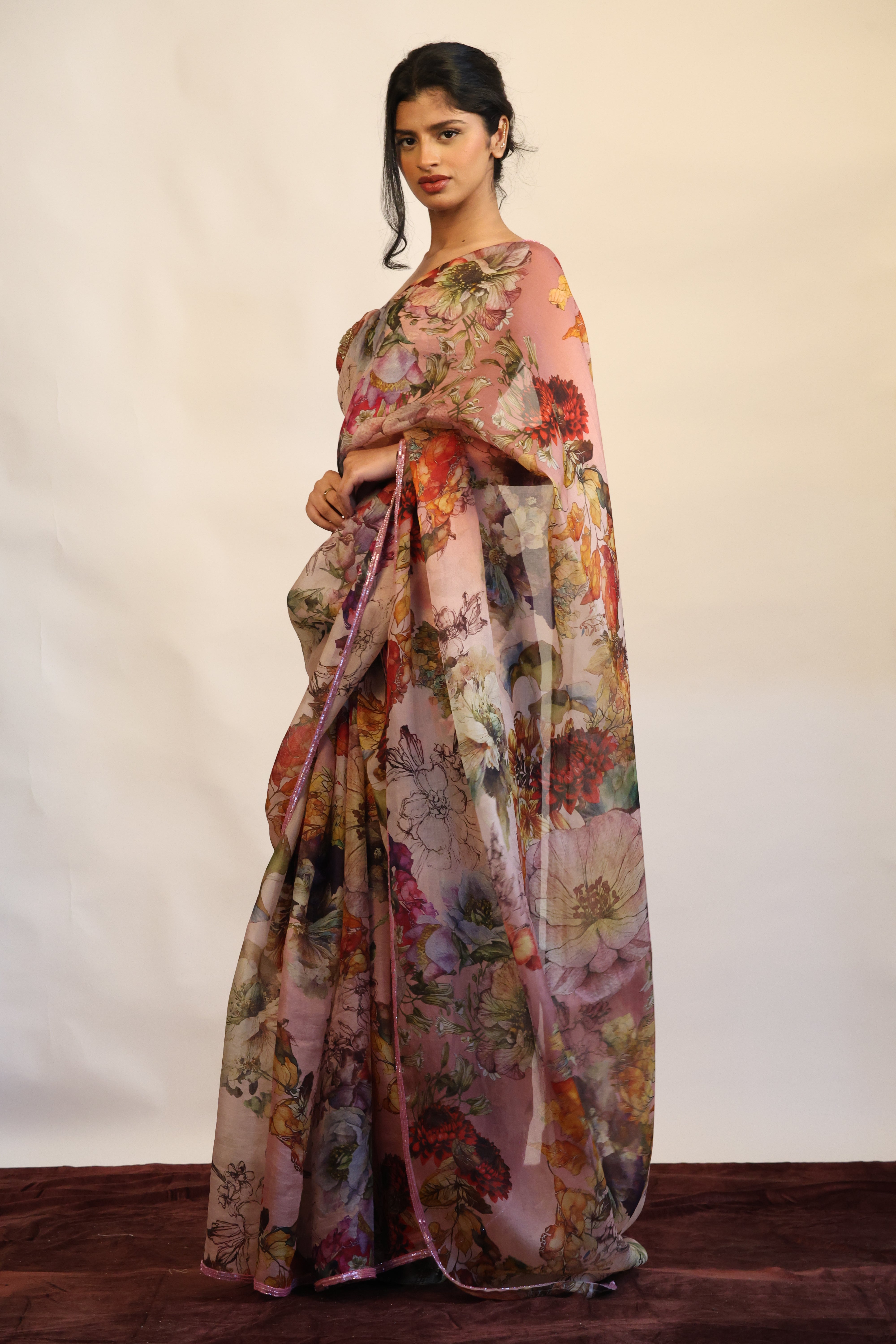 Floral Printed organza saree