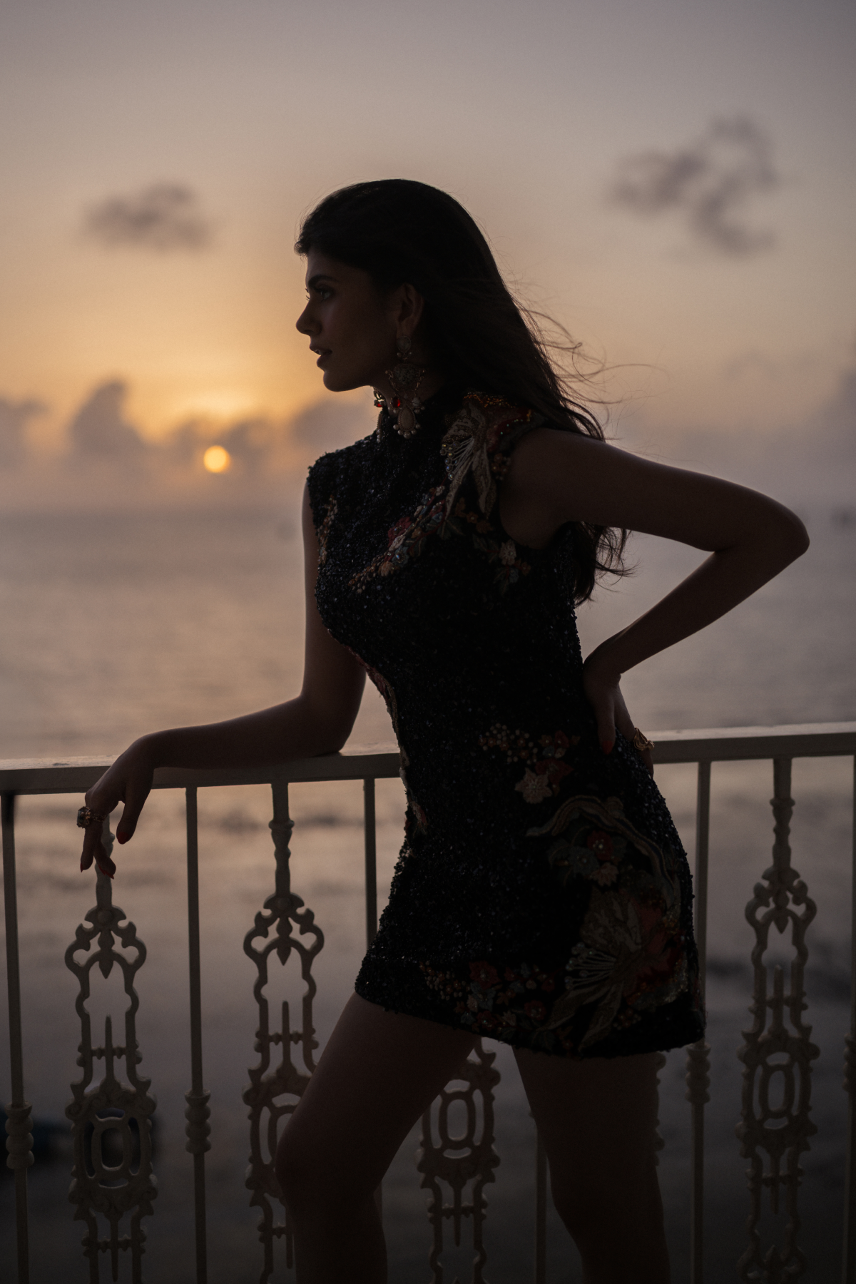 Sanjana Sanghi in Midnight Bloom Sequin Mini Dress
