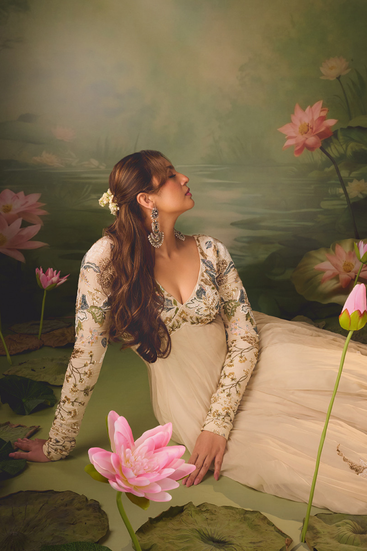 HUMA QURESHI IN IVORY THREAD WORK ANARKALI SET