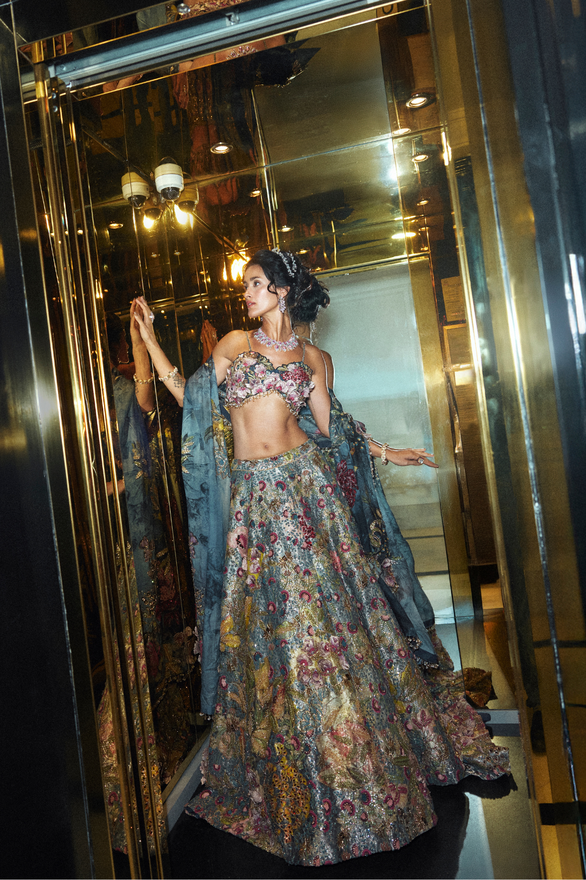 BLUE SILK BROCADE LEHENGA SET