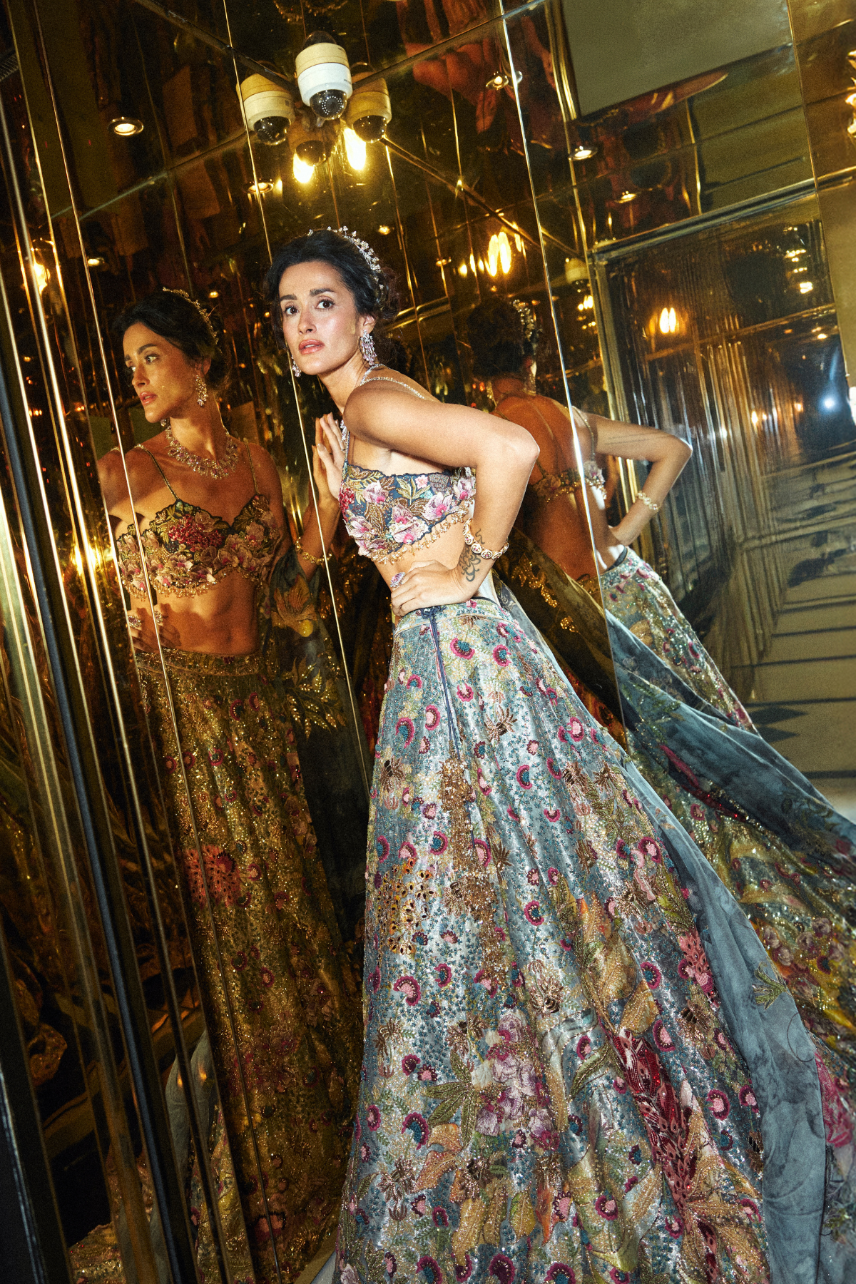 BLUE SILK BROCADE LEHENGA SET