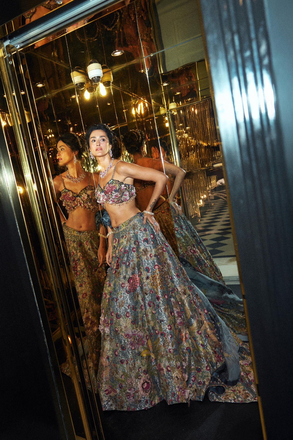 BLUE SILK BROCADE LEHENGA SET