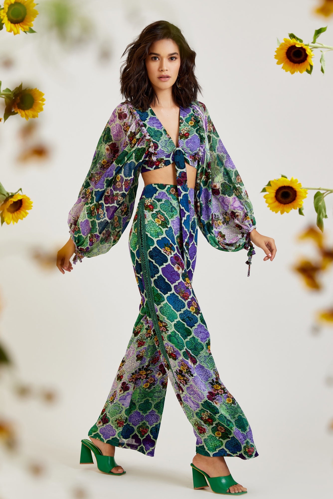 TEAL-PURPLE MOROCCAN PRINT GEORGETTE CO-ORD SET