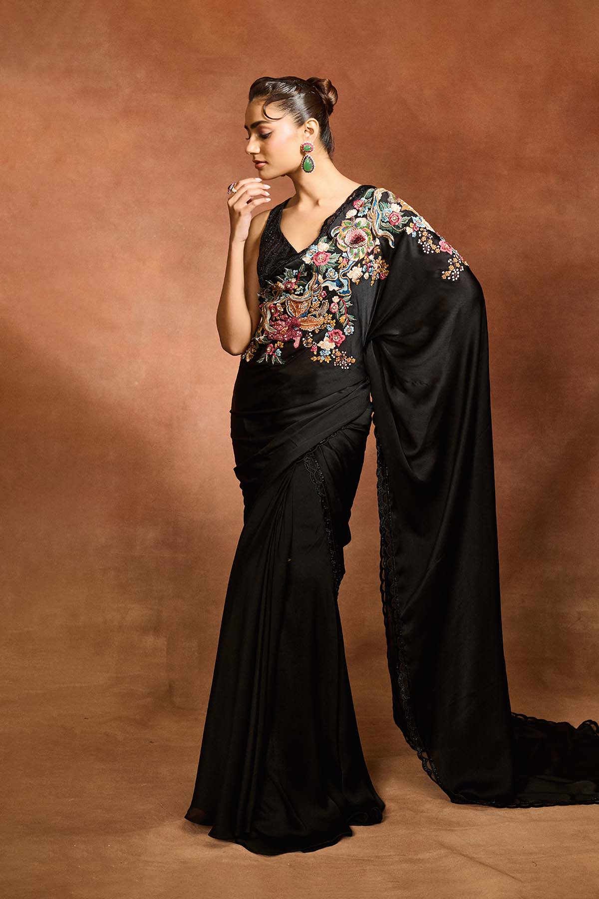 Midnight Embroidered Saree Set