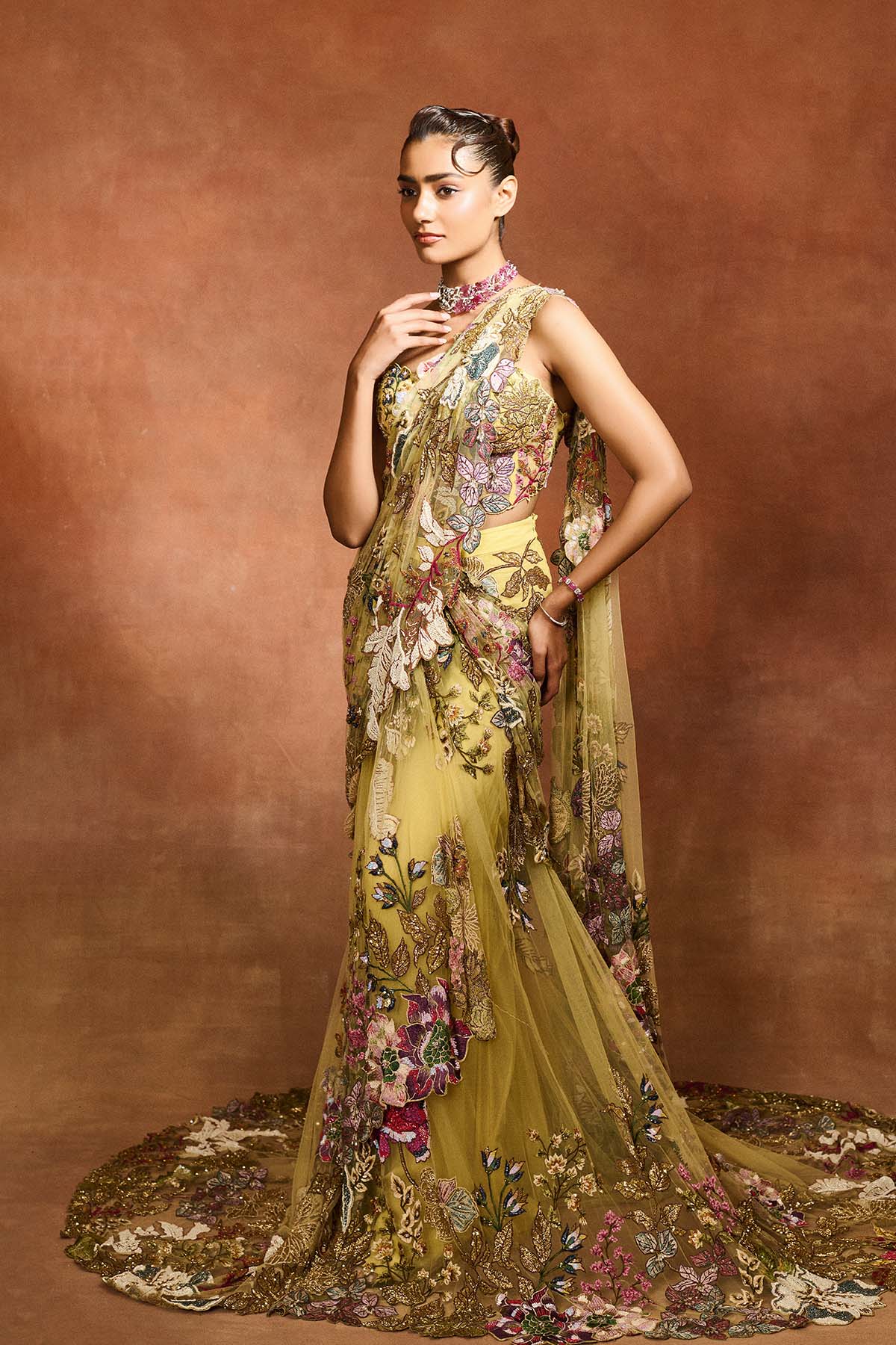 Ethereal Bloom Yellow Trail Saree