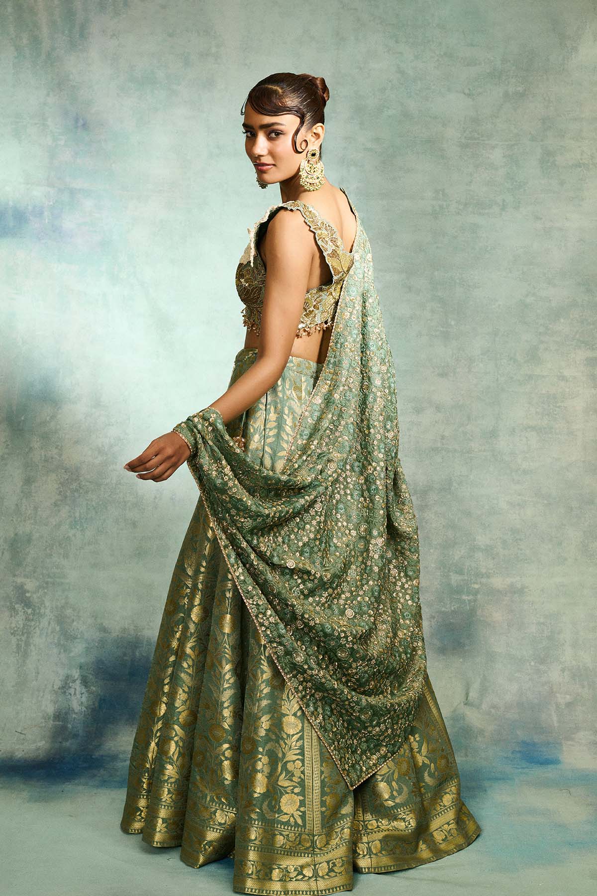 Brocade Pista Green Lehenga Set