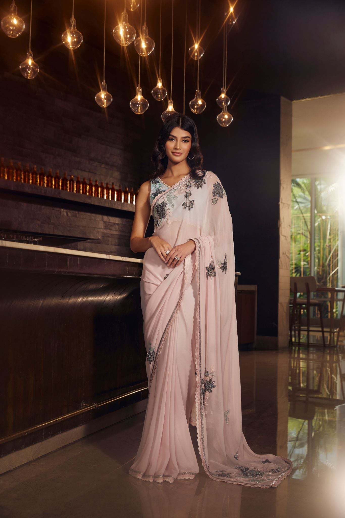 BLUSH EMBROIDERED SAREE SET