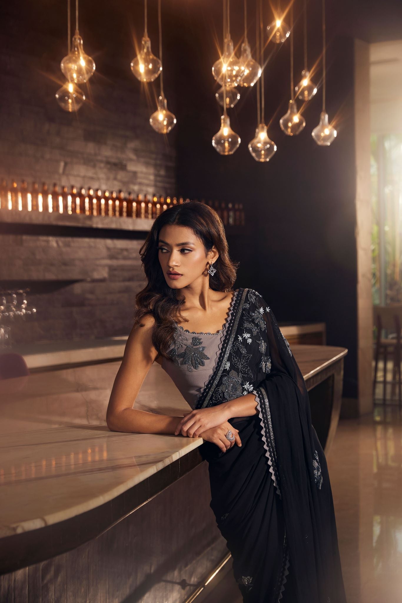 BLACK EMBROIDERED SAREE SET