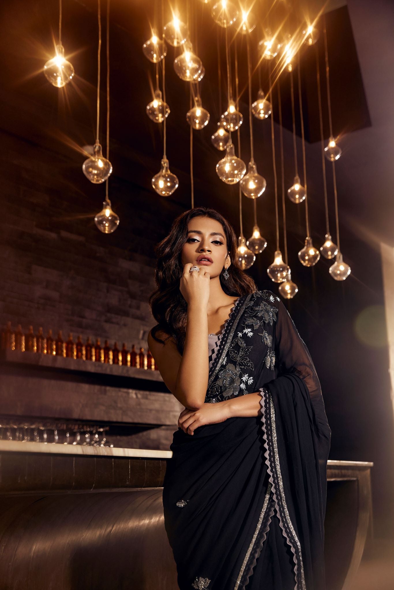 BLACK EMBROIDERED SAREE SET