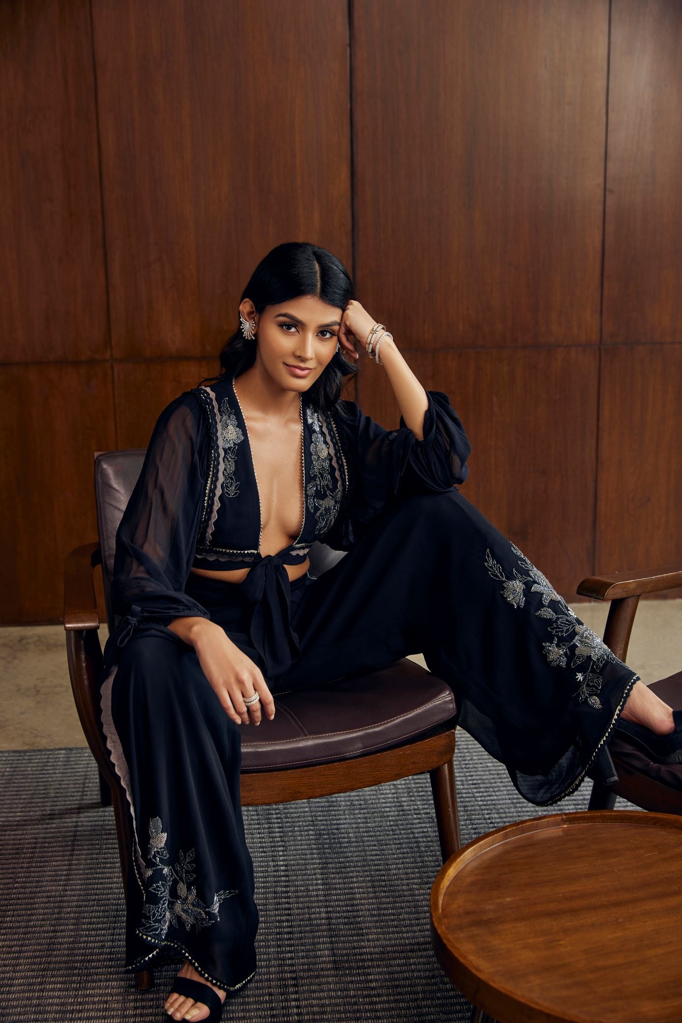 BLACK EMBROIDERED CO-ORD SET