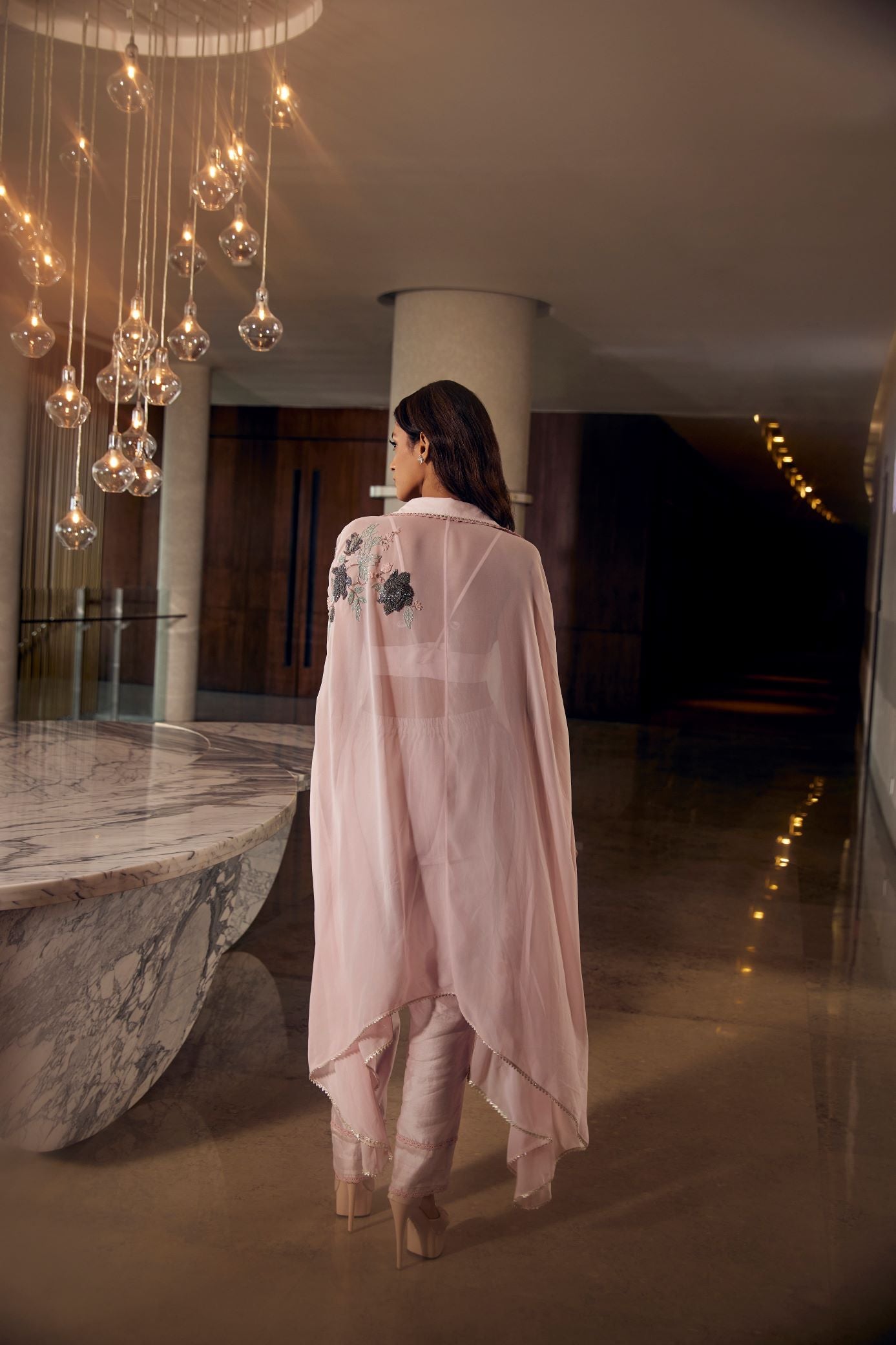 BLUSH EMBROIDERED ZIPPER TUNIC SET