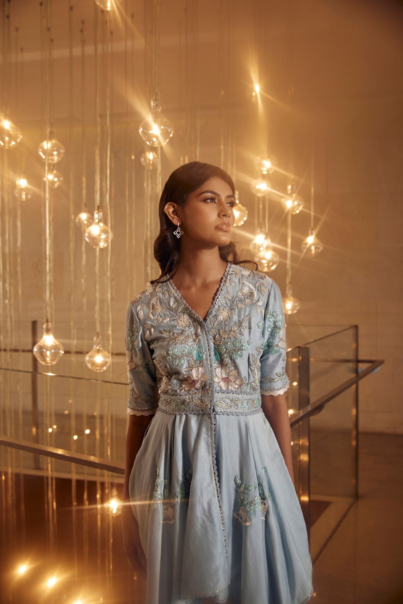 AQUA EMBROIDERED HANDKERCHIEF HEM