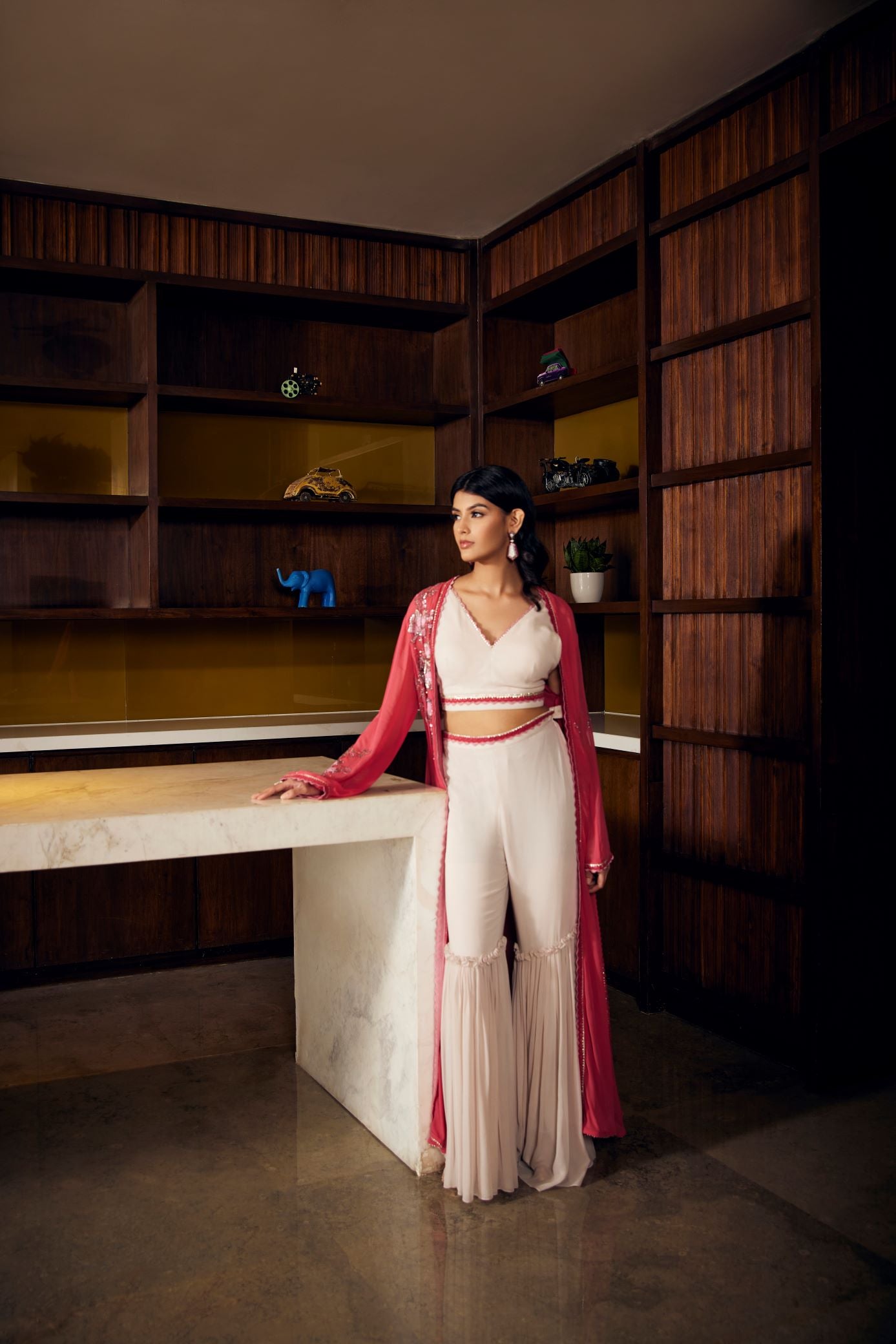 CRIMSON & ECRU EMBROIDERED SHARARA SET
