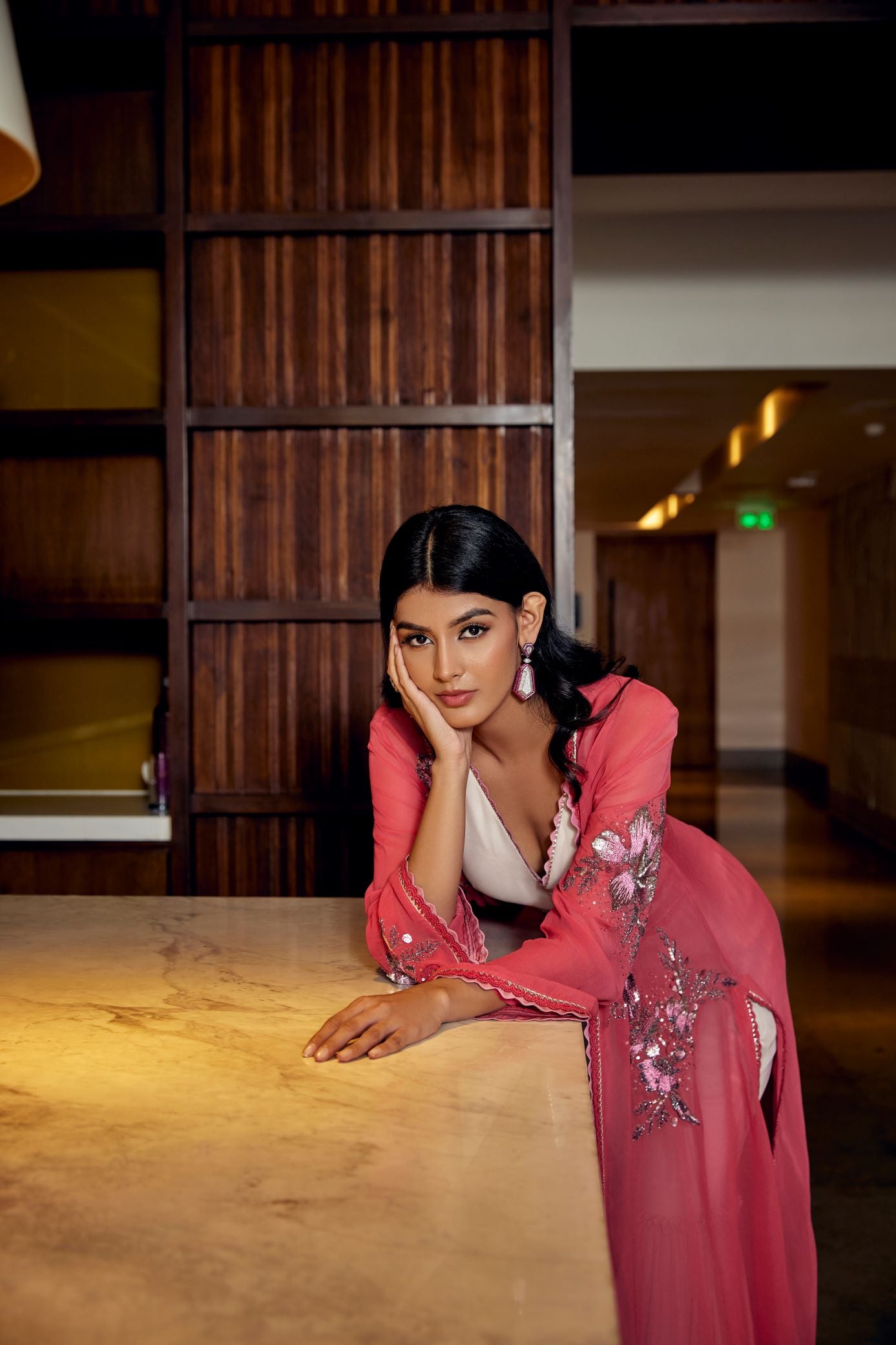 CRIMSON & ECRU EMBROIDERED SHARARA SET