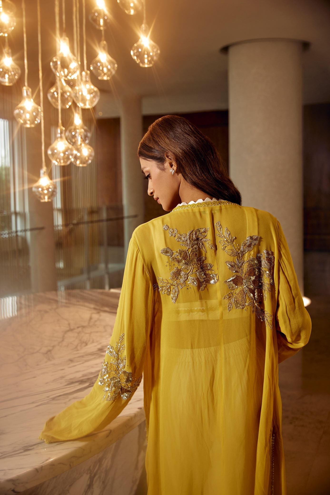 YELLOW & IVORY EMBROIDERED SHARARA SET