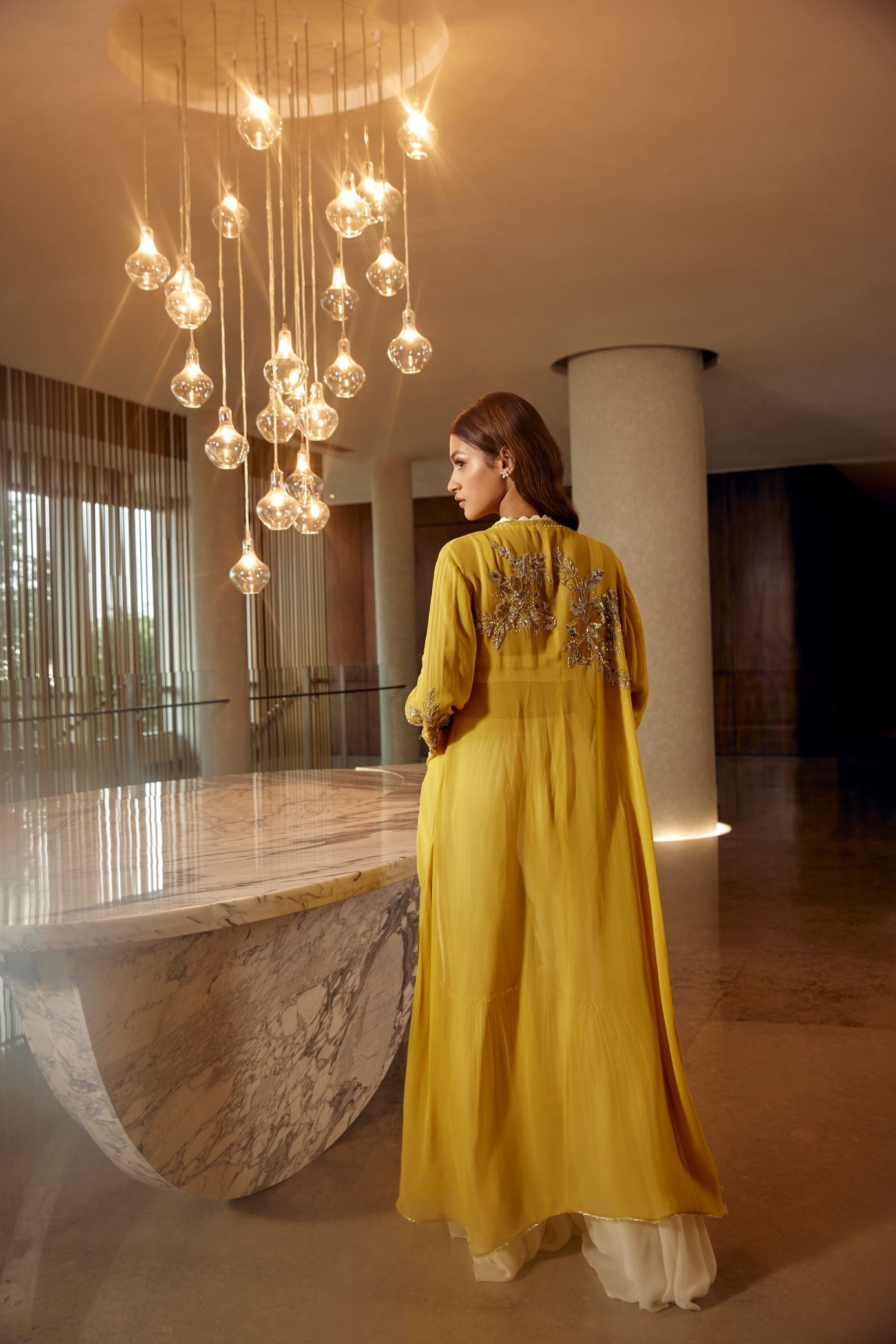 YELLOW & IVORY EMBROIDERED SHARARA SET
