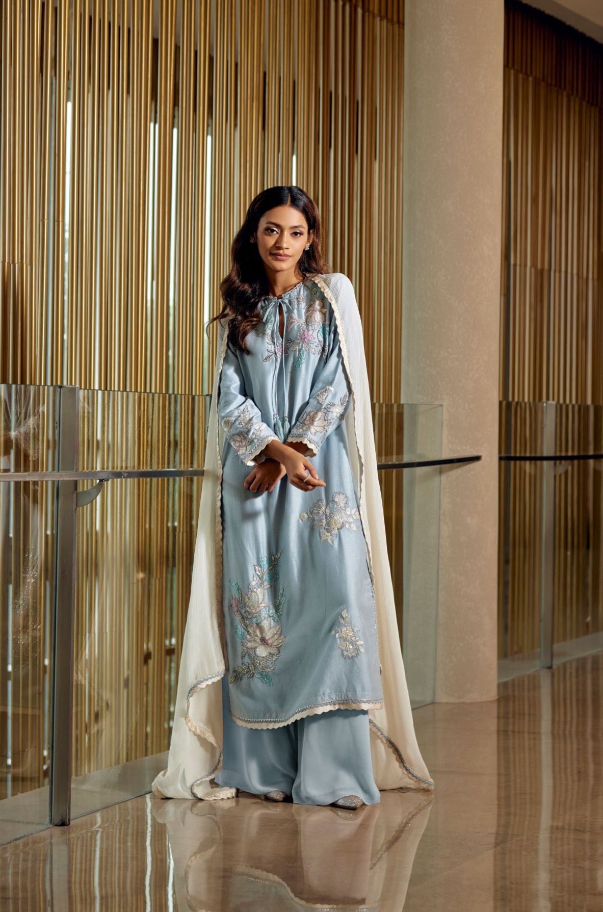 AQUA EMBROIDERED KURTA SET