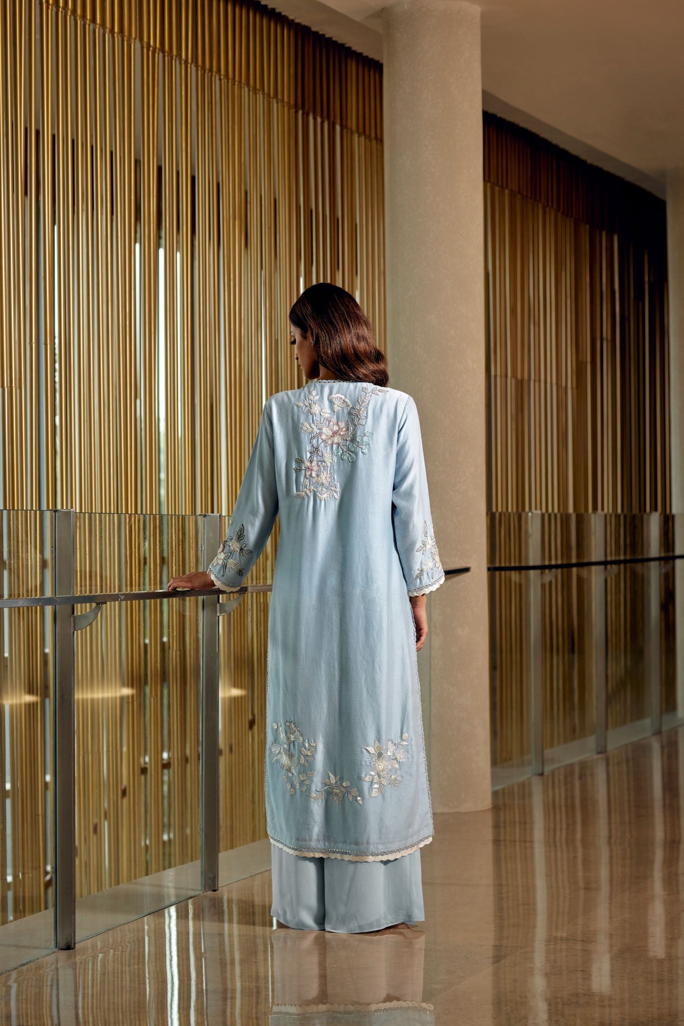 AQUA EMBROIDERED KURTA SET