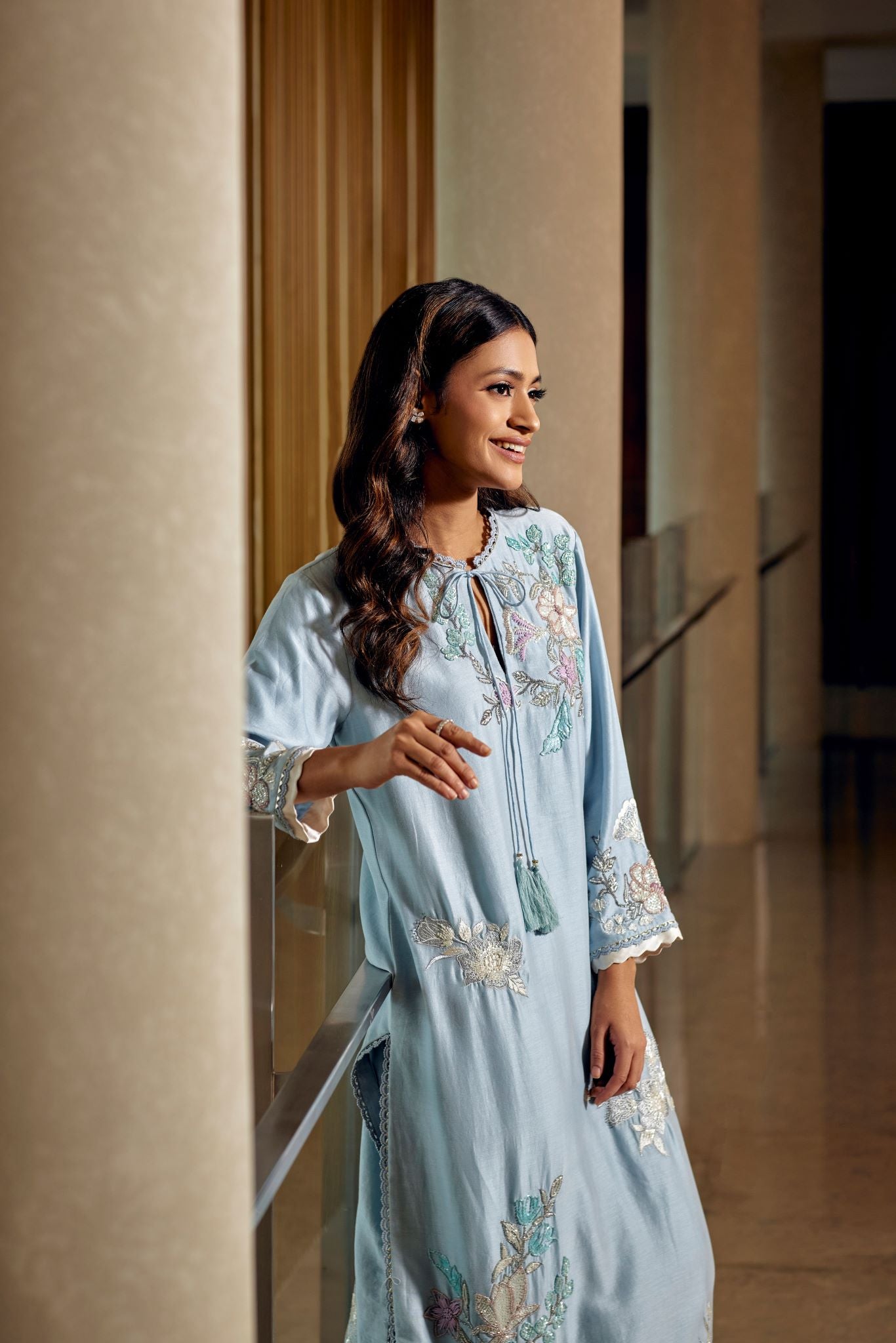 AQUA EMBROIDERED KURTA SET