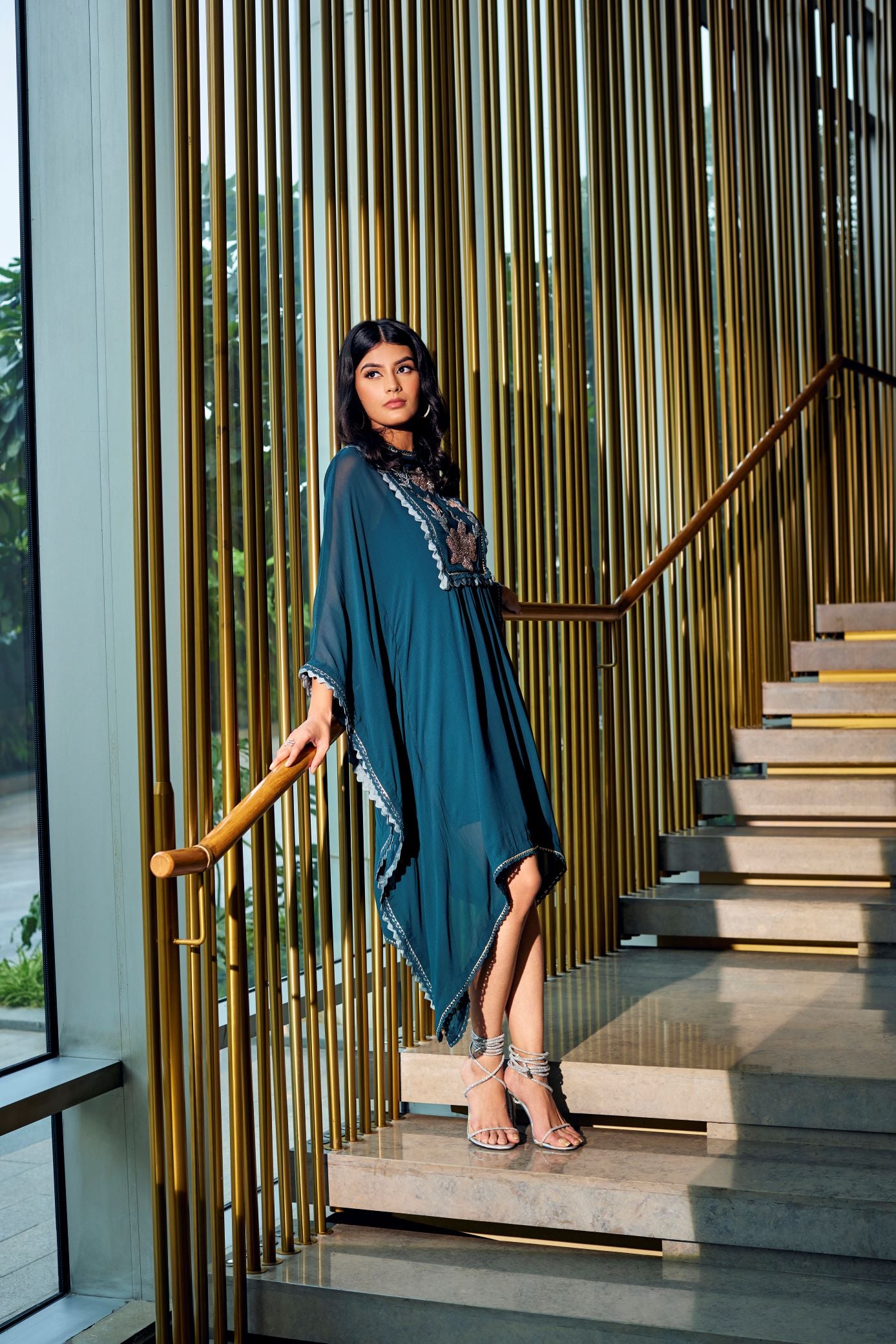 TEAL EMBROIDERED SHORT KAFTAN