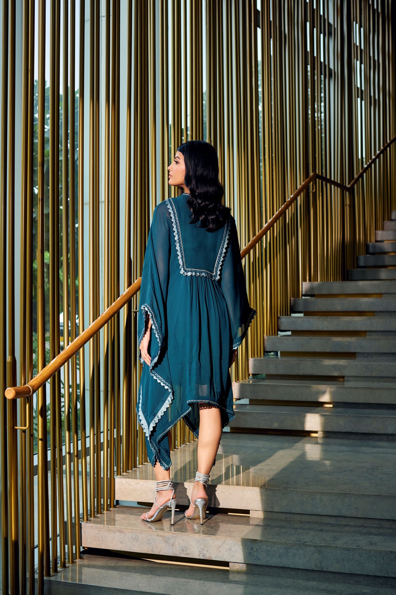 TEAL EMBROIDERED SHORT KAFTAN
