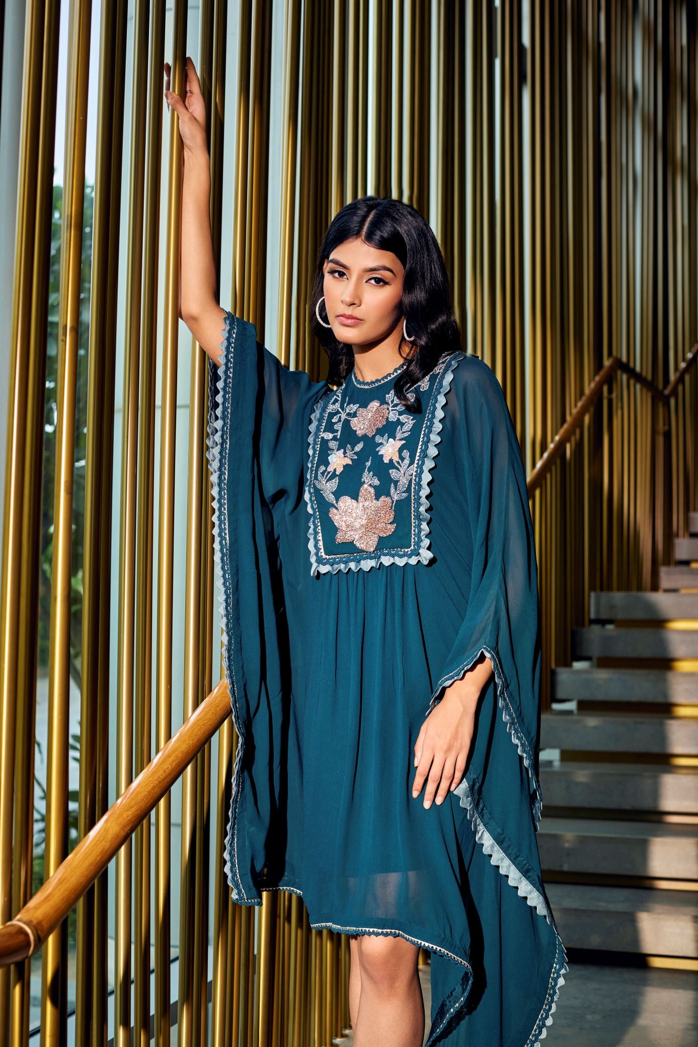 TEAL EMBROIDERED SHORT KAFTAN