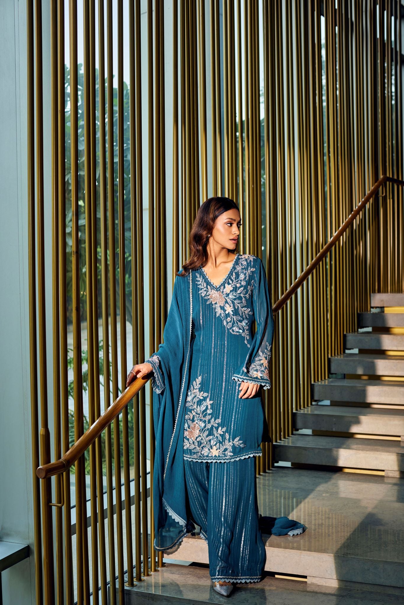 TEAL EMBROIDERED KURTA SET