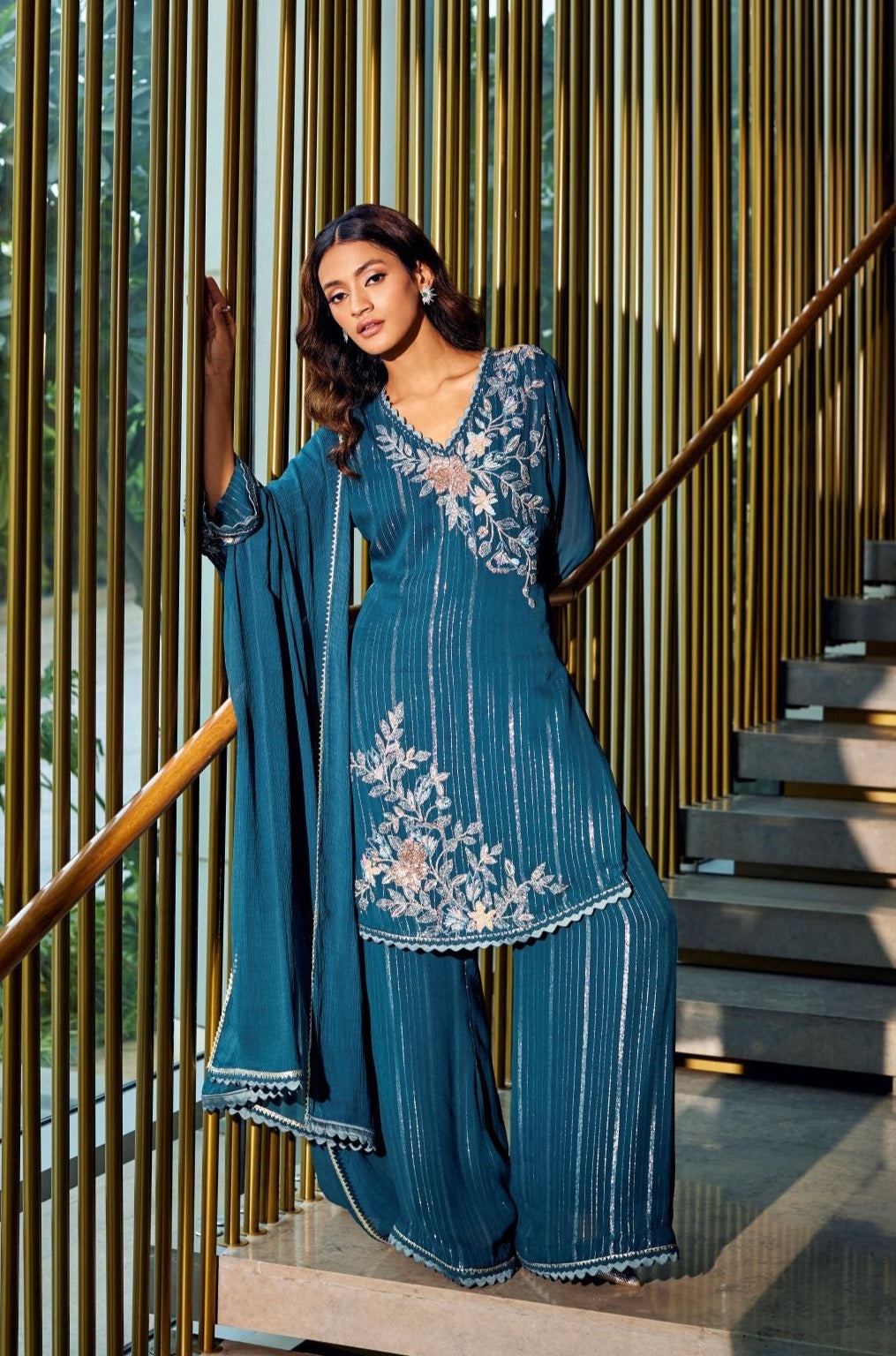 TEAL EMBROIDERED KURTA SET