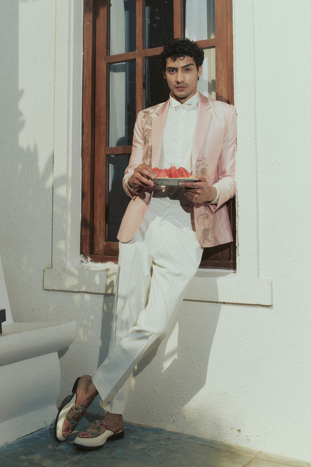 Pink Embroidered Tuxedo Set